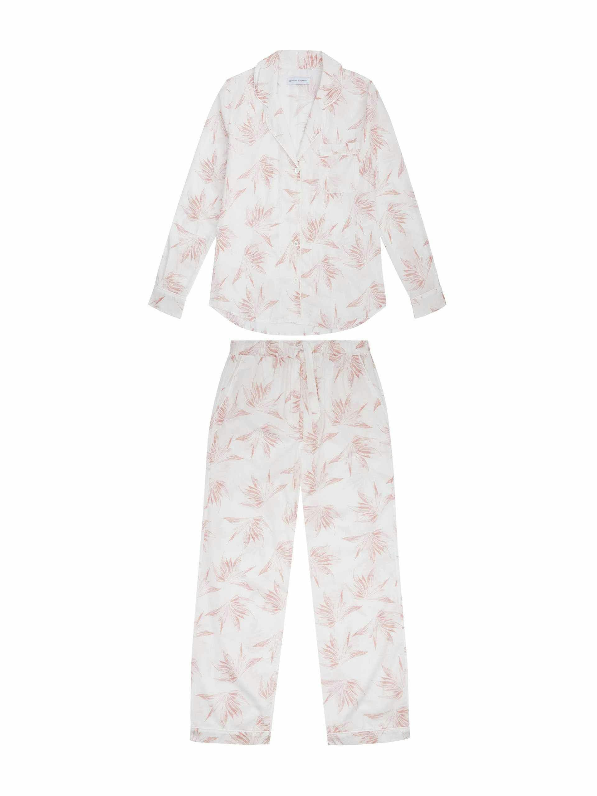 Long Deia white/pink print pyjama set