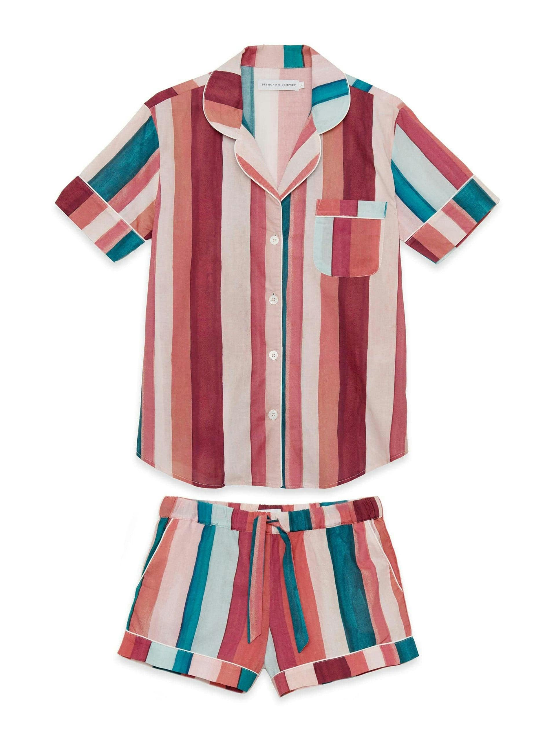 Multi-pink stripe short pyjama set