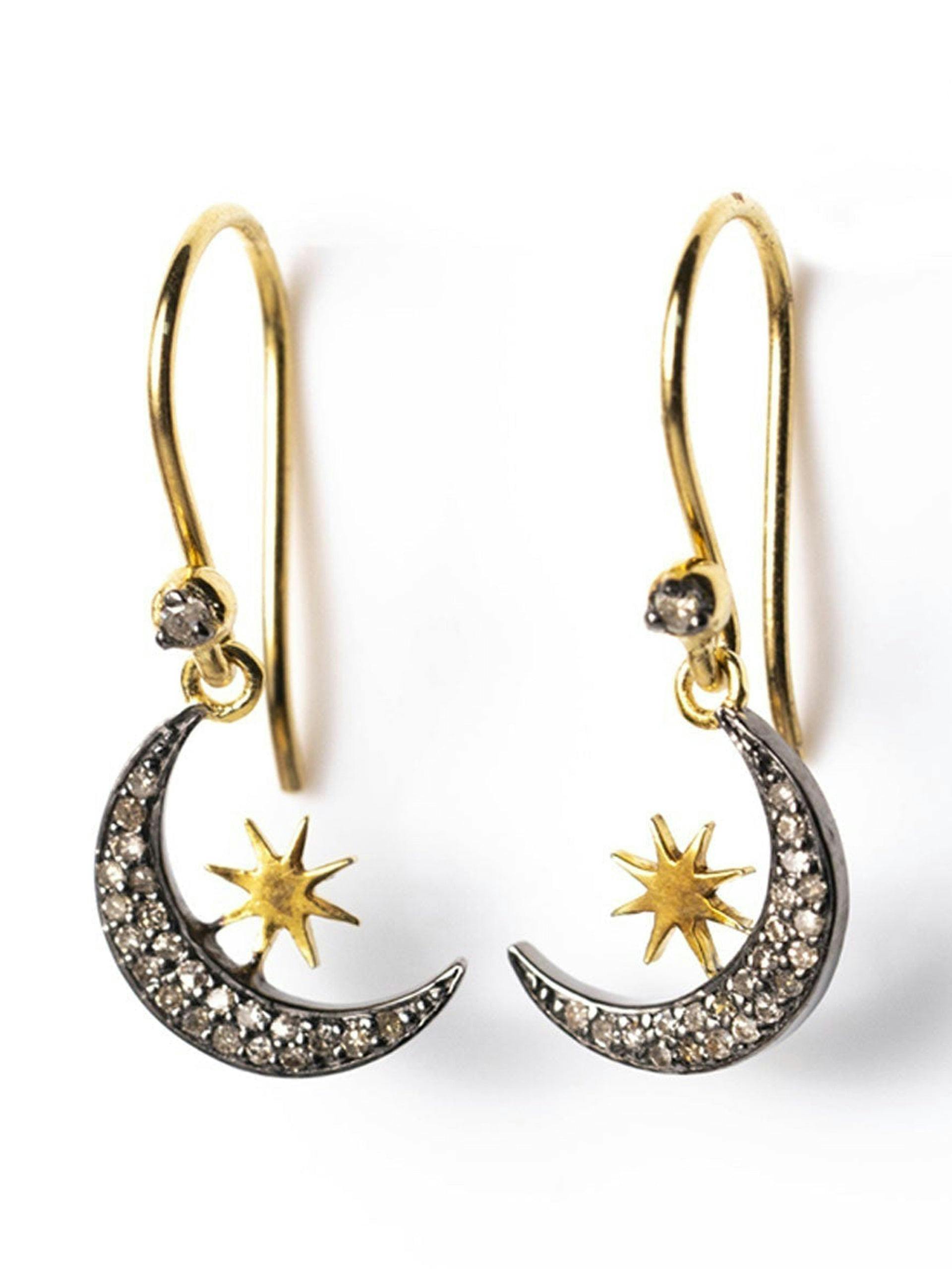 Diamond moon and star earrings