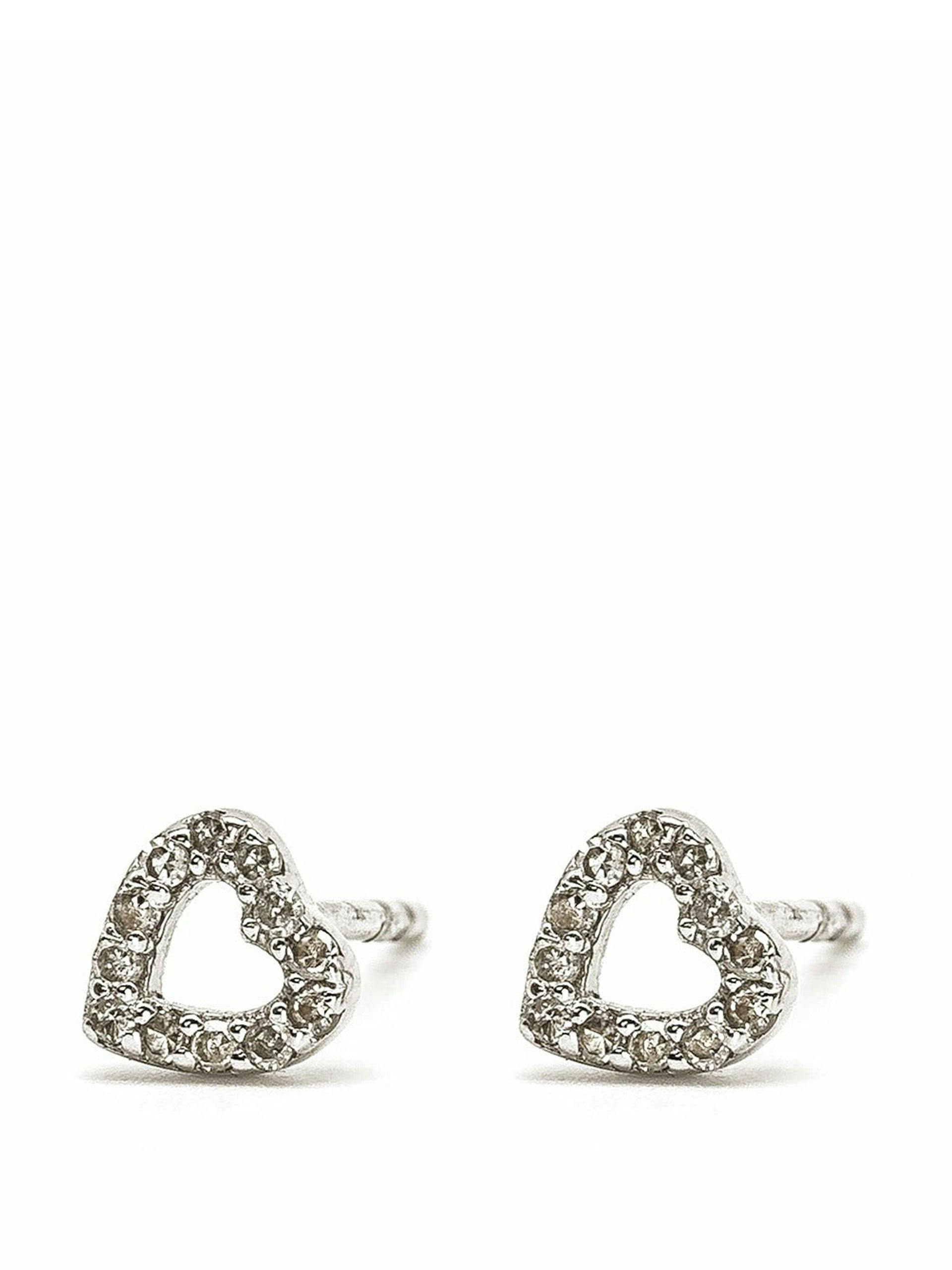 Diamond and silver heart studs