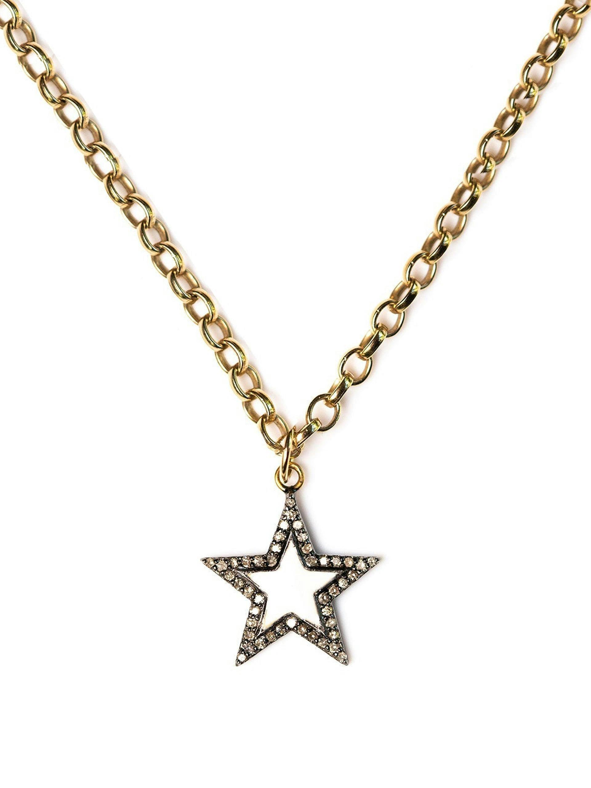 Diamond and white enamel chunky star necklace
