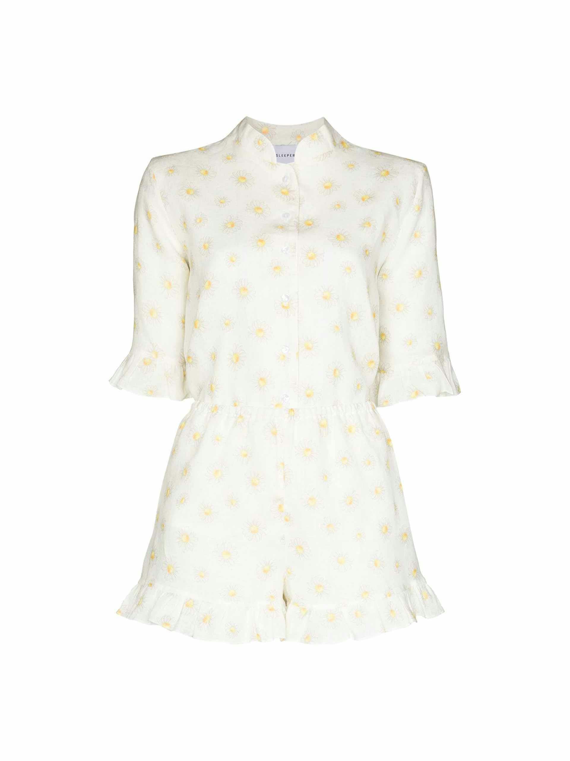 White daisy-print pyjama set