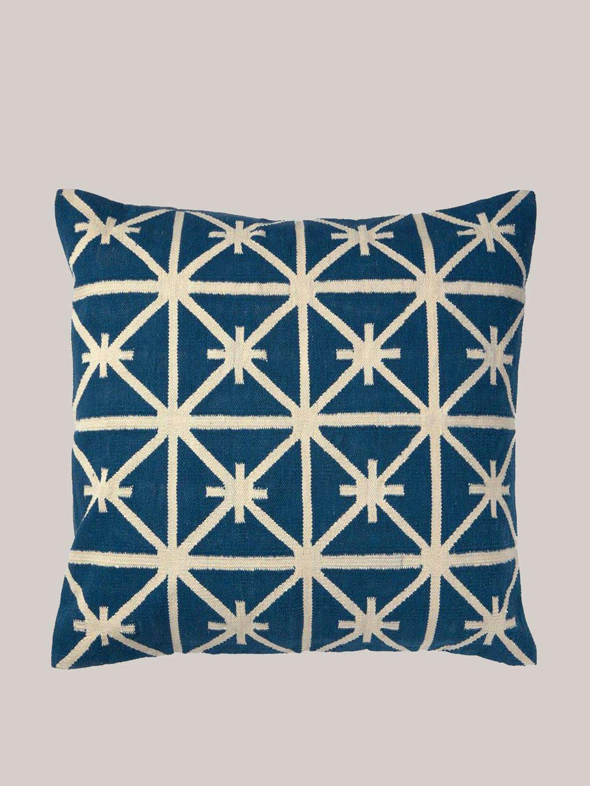Hawthorn cotton dhurrie large blue floor cushion cover