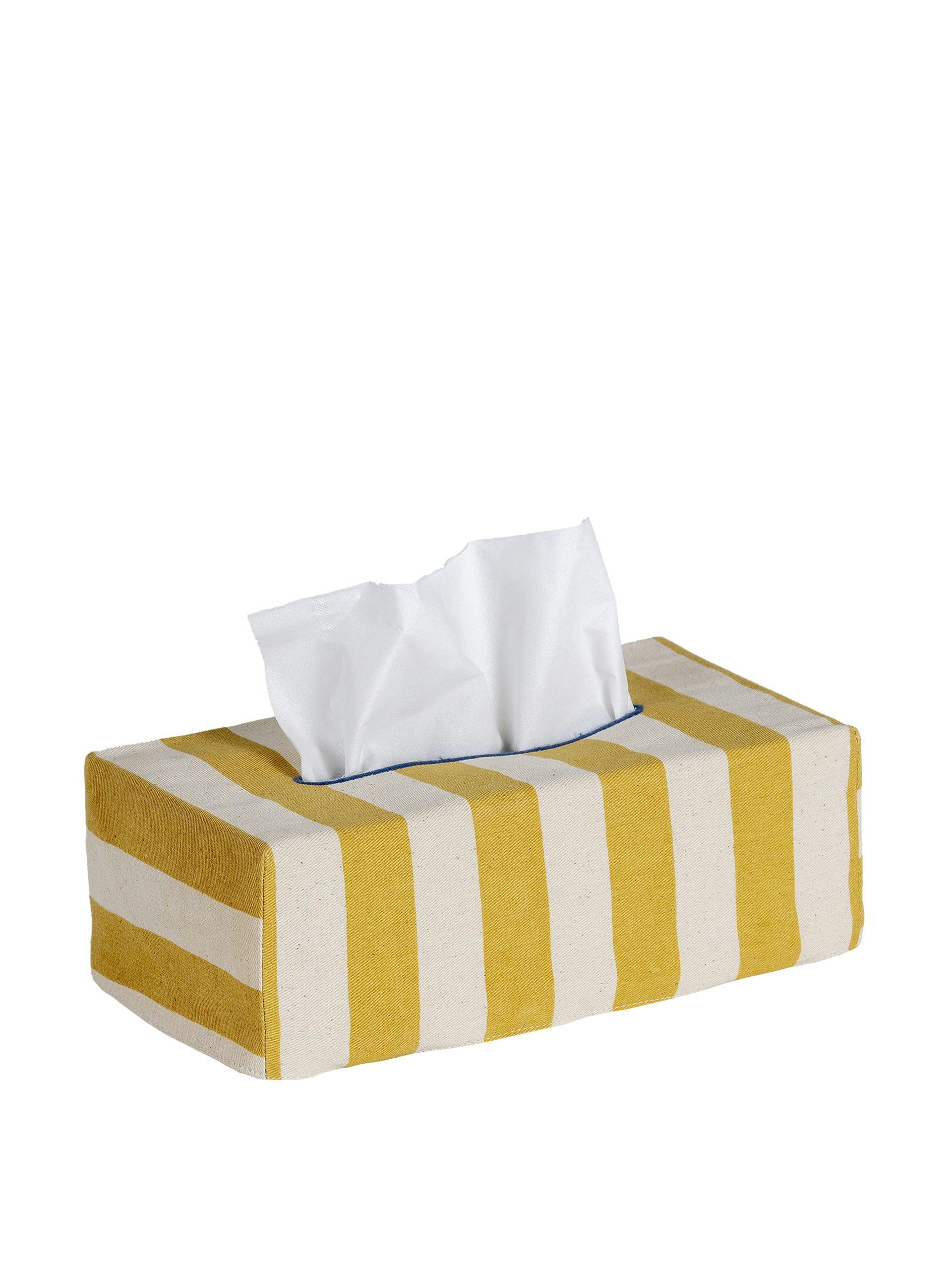 Tangier mustard stripe tissue box cover