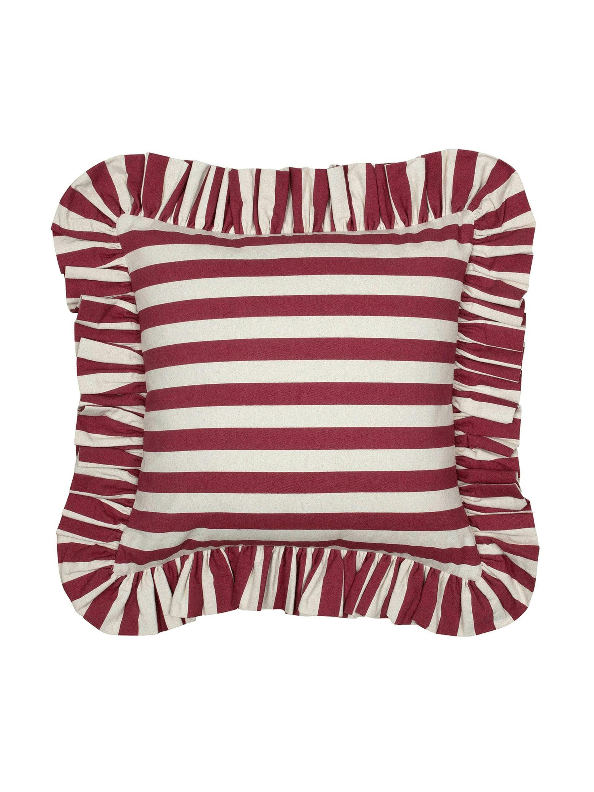 Red Tangier stripe ruffle cushion