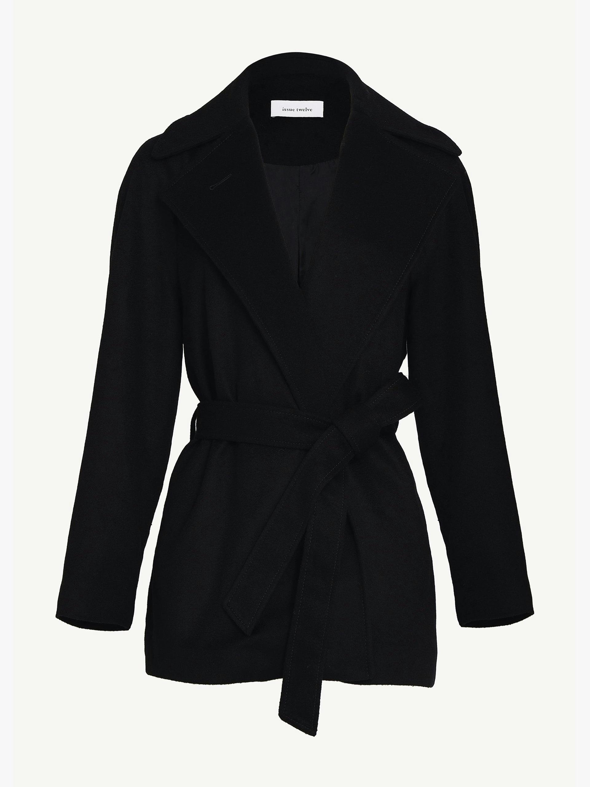 Black cashmere belted coat