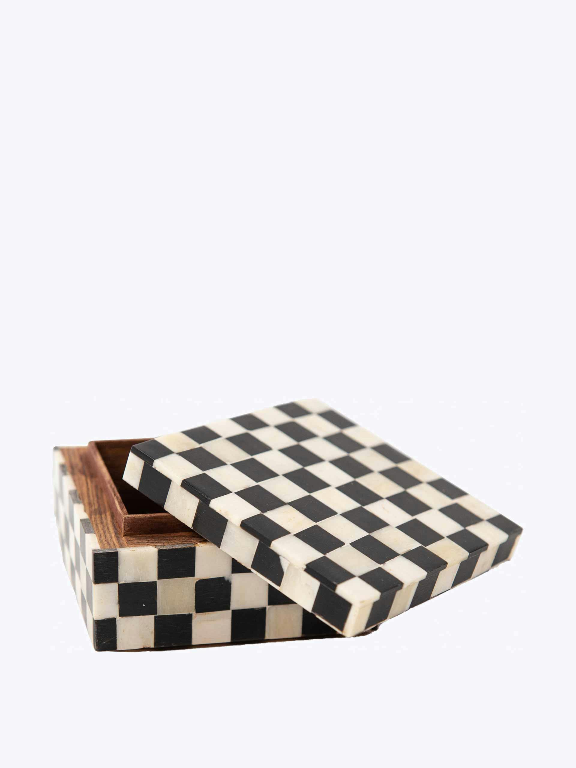 Bone and wood checkered trinket box
