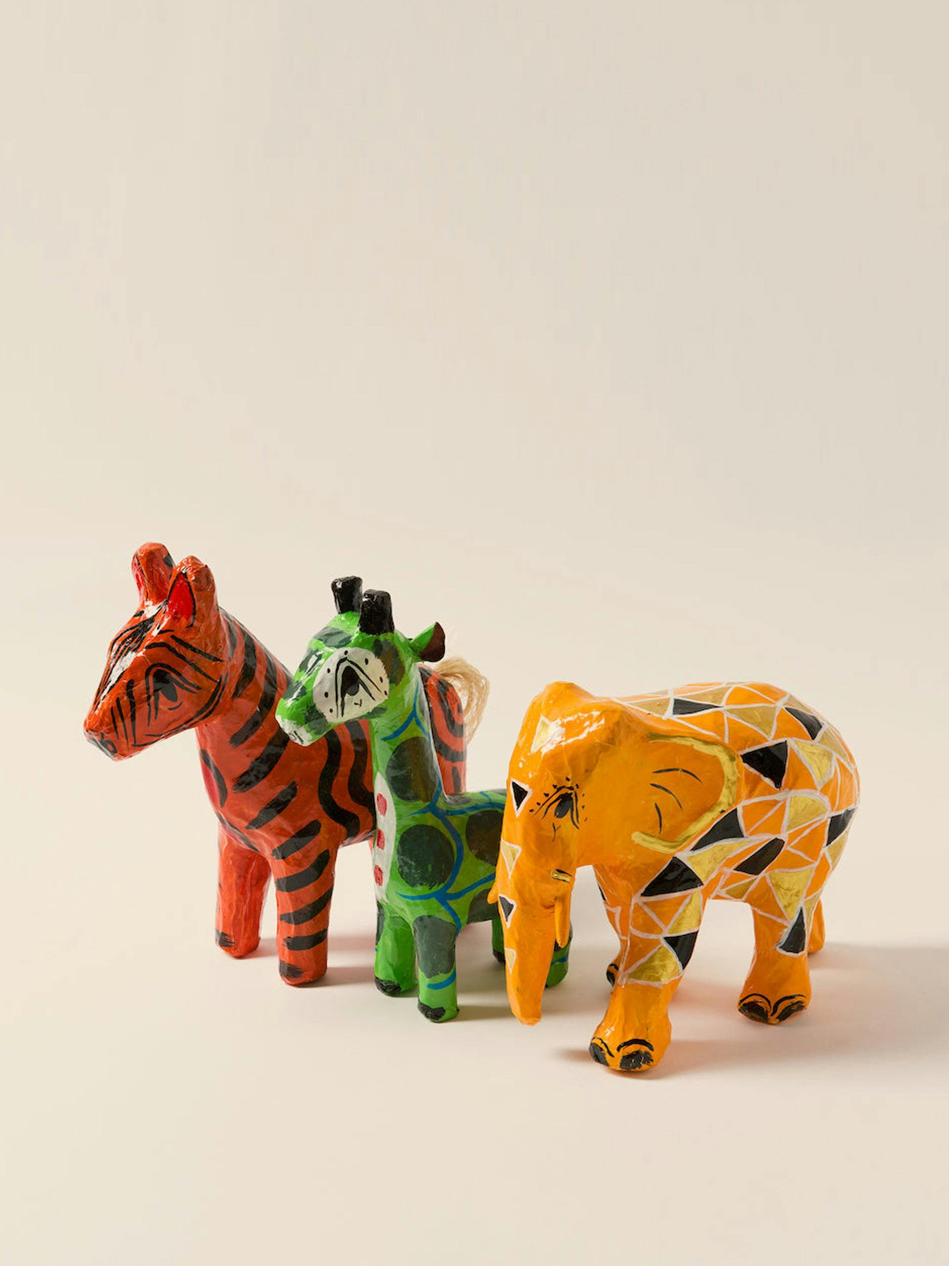 Papier Mâché children's animal toys trio
