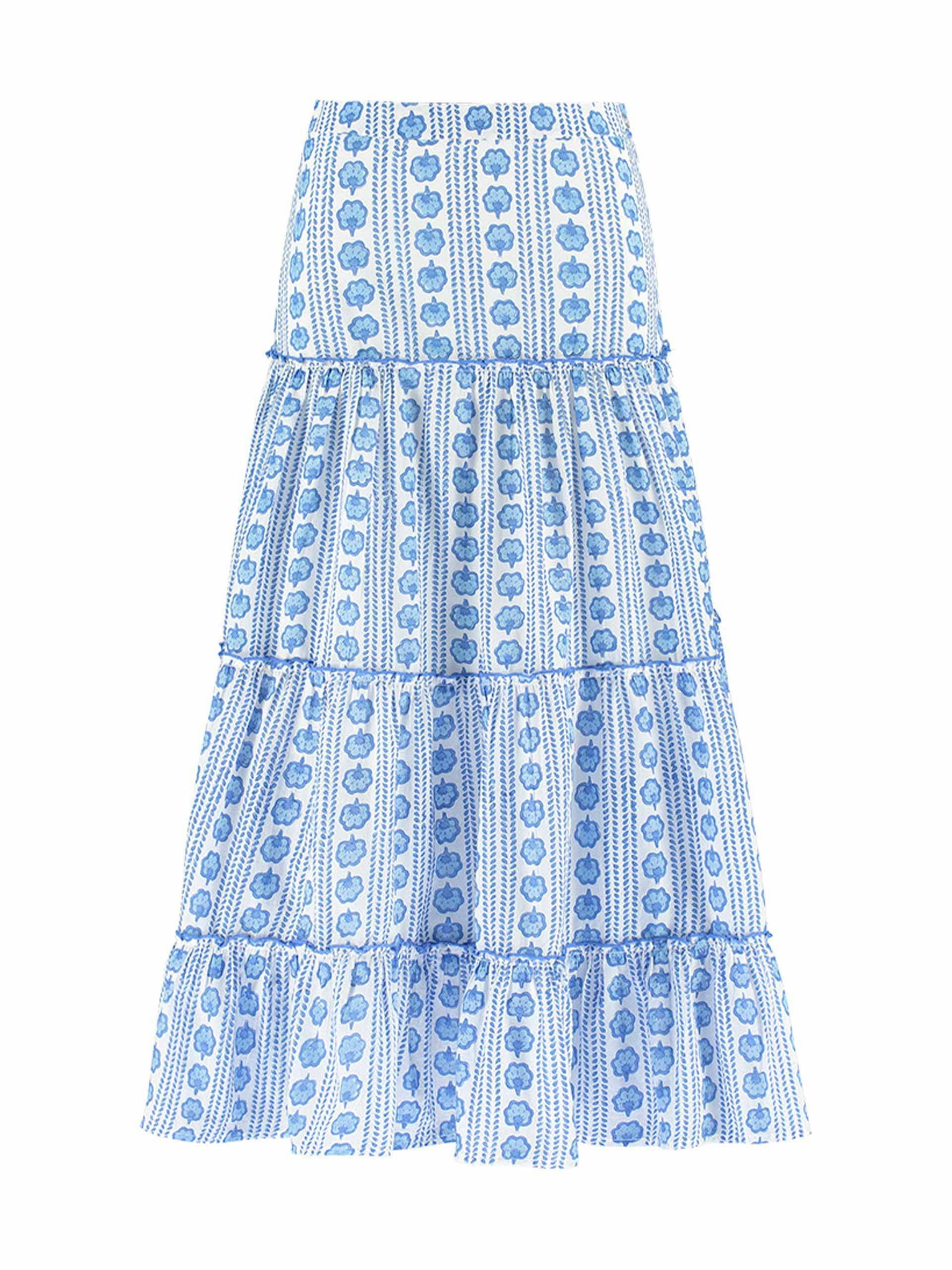 Blue cotton printed maxi skirt