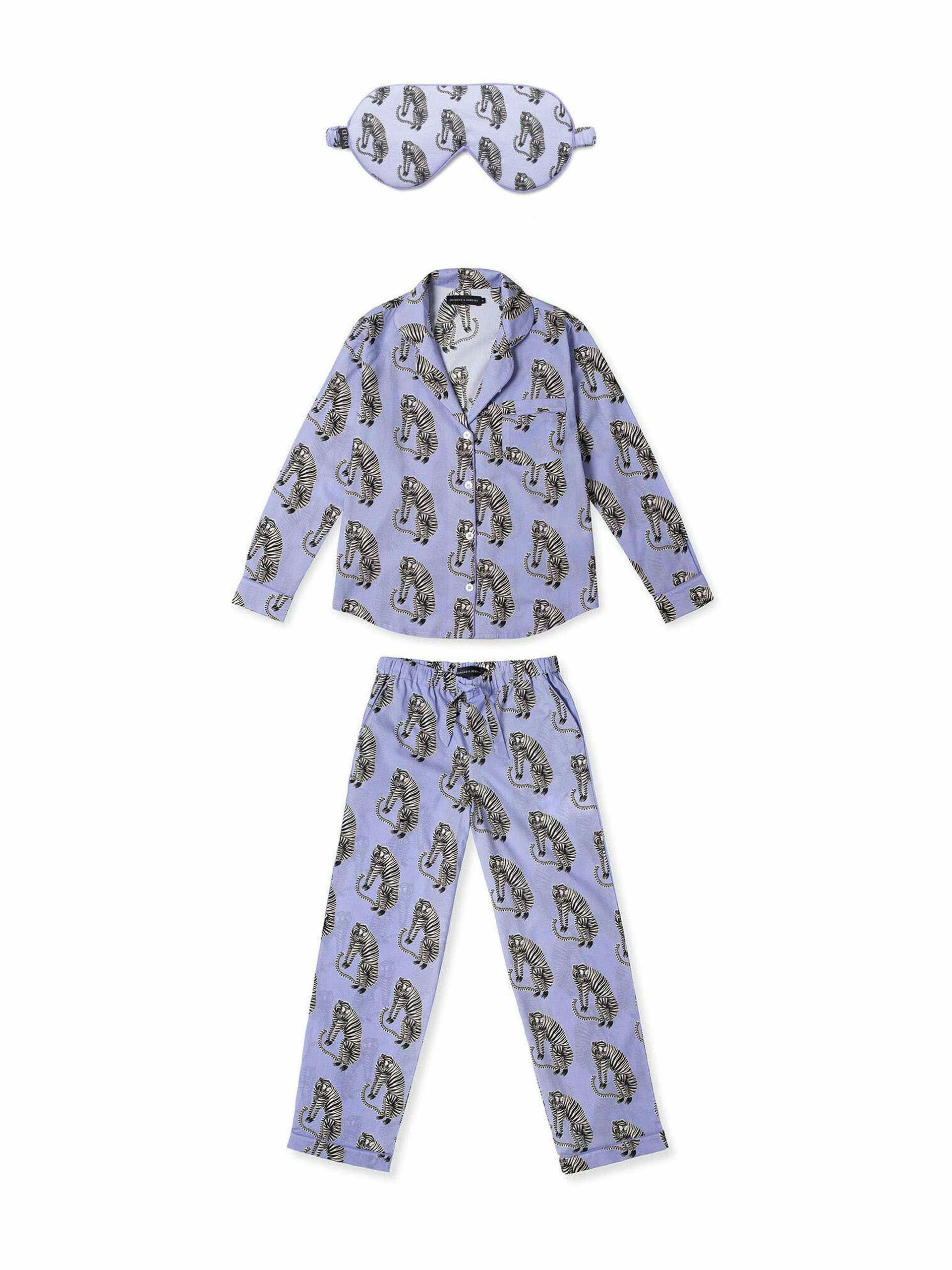 Idle tigers purple pyjama and eye mask set