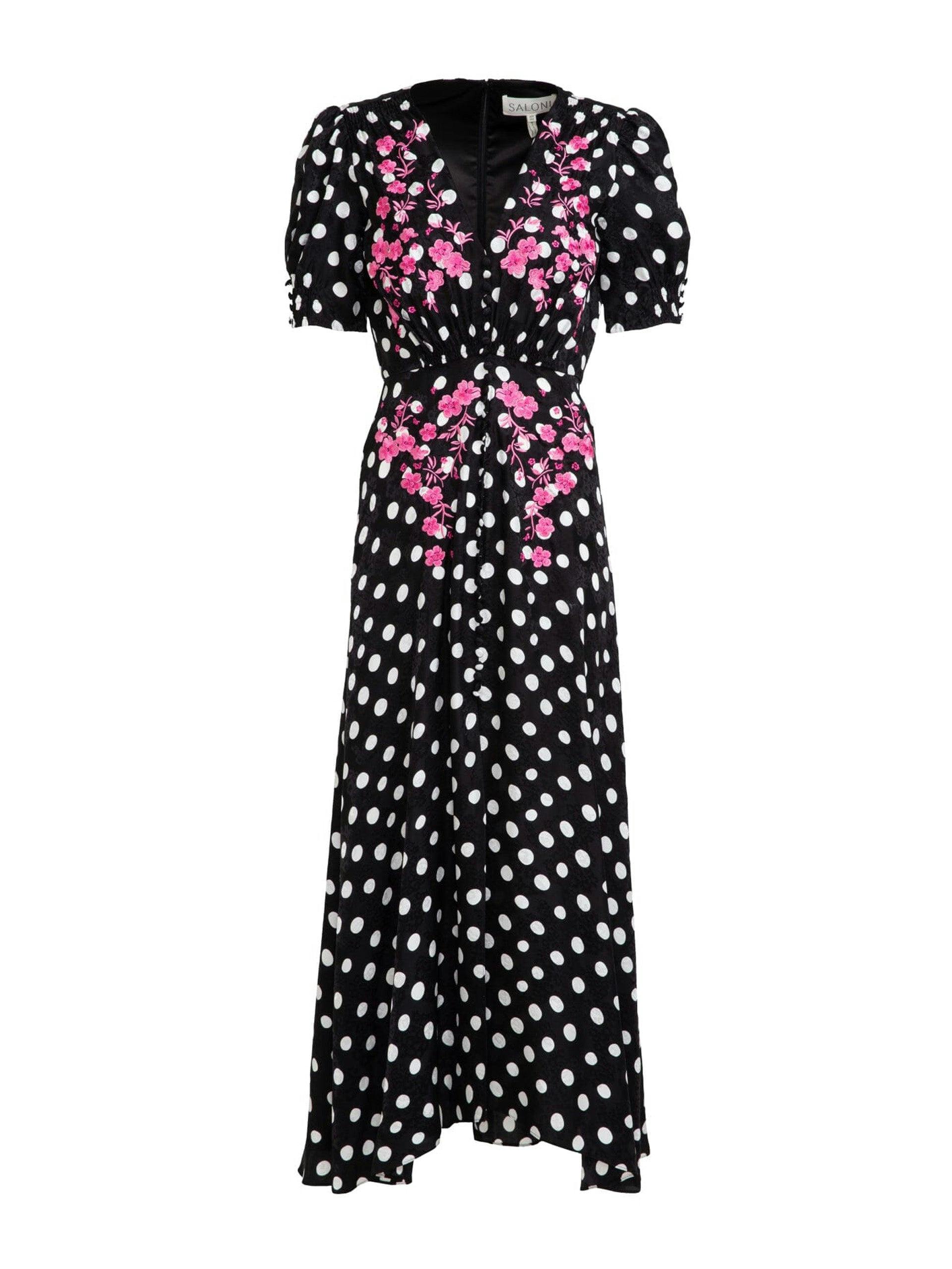 Lea long dress in polka dot flower embroidery