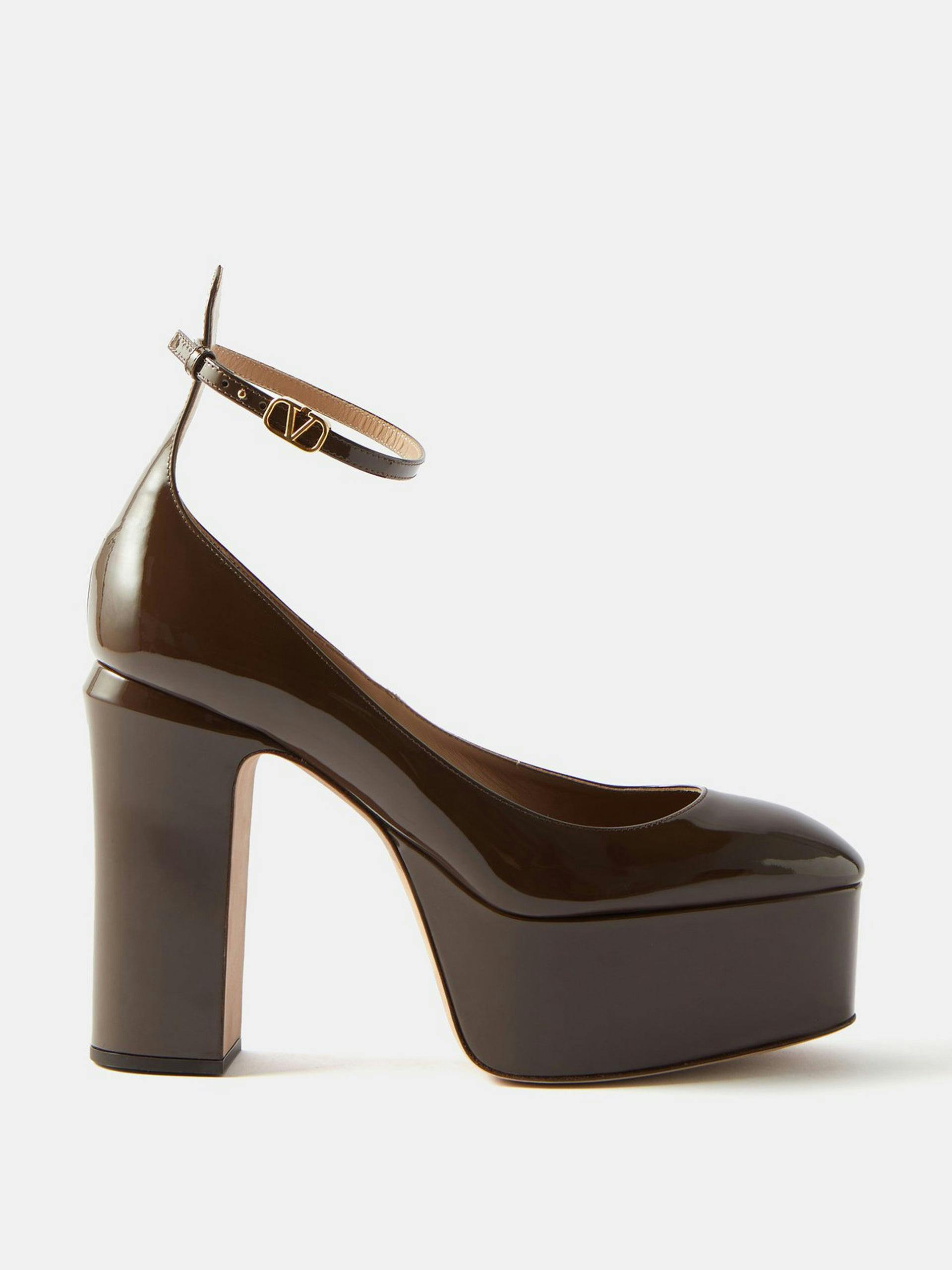 Tan-Go patent leather platform heels