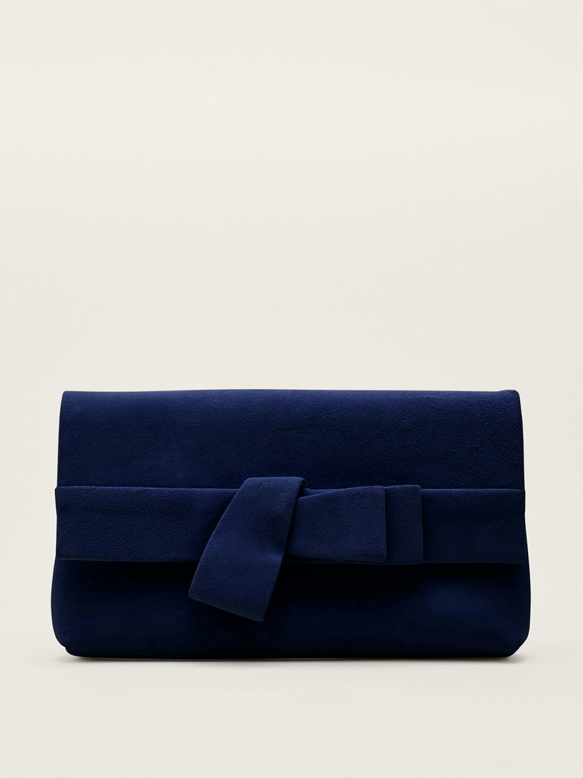 Blue suede clutch bag