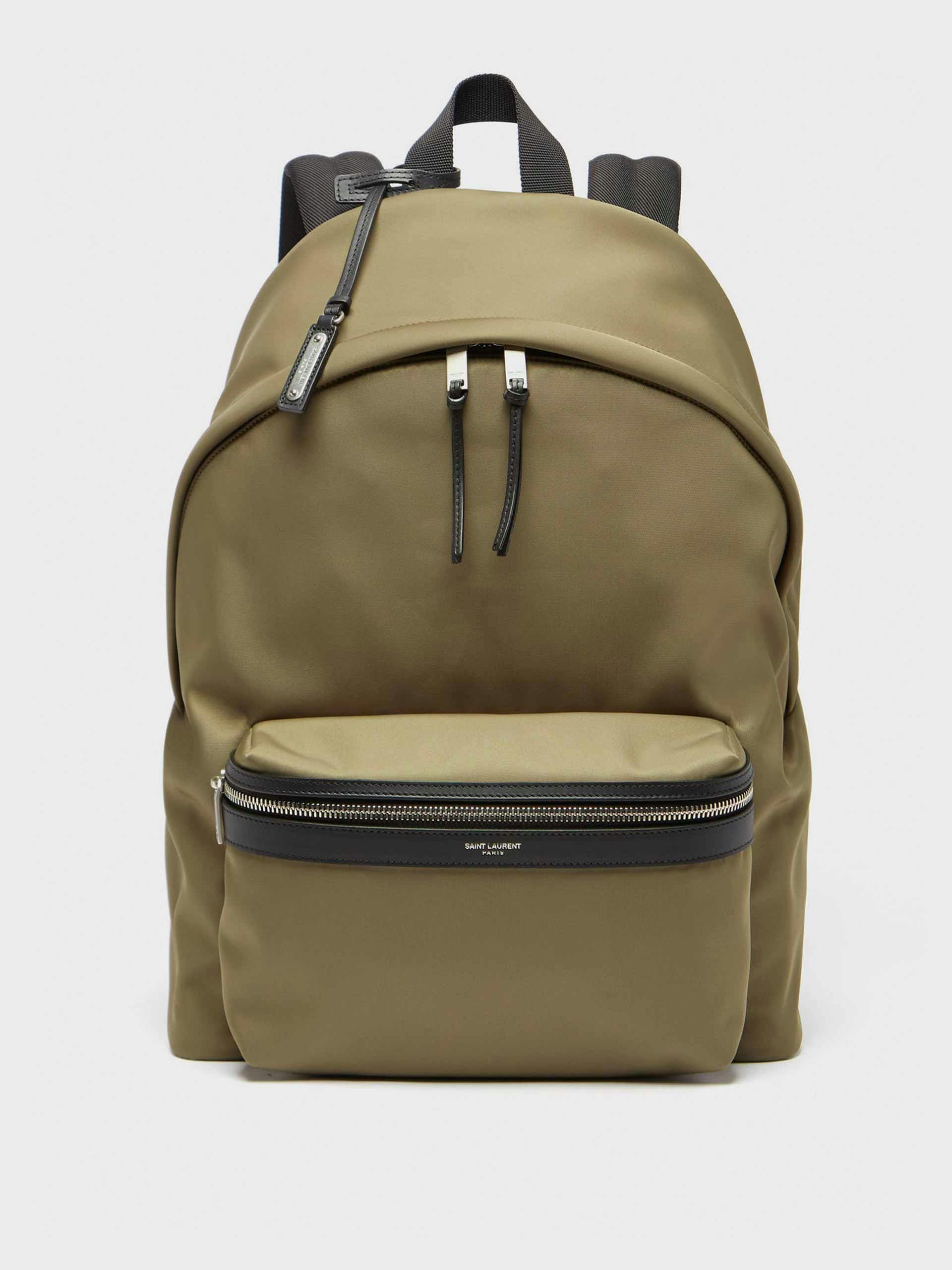 Leather-trim canvas backpack