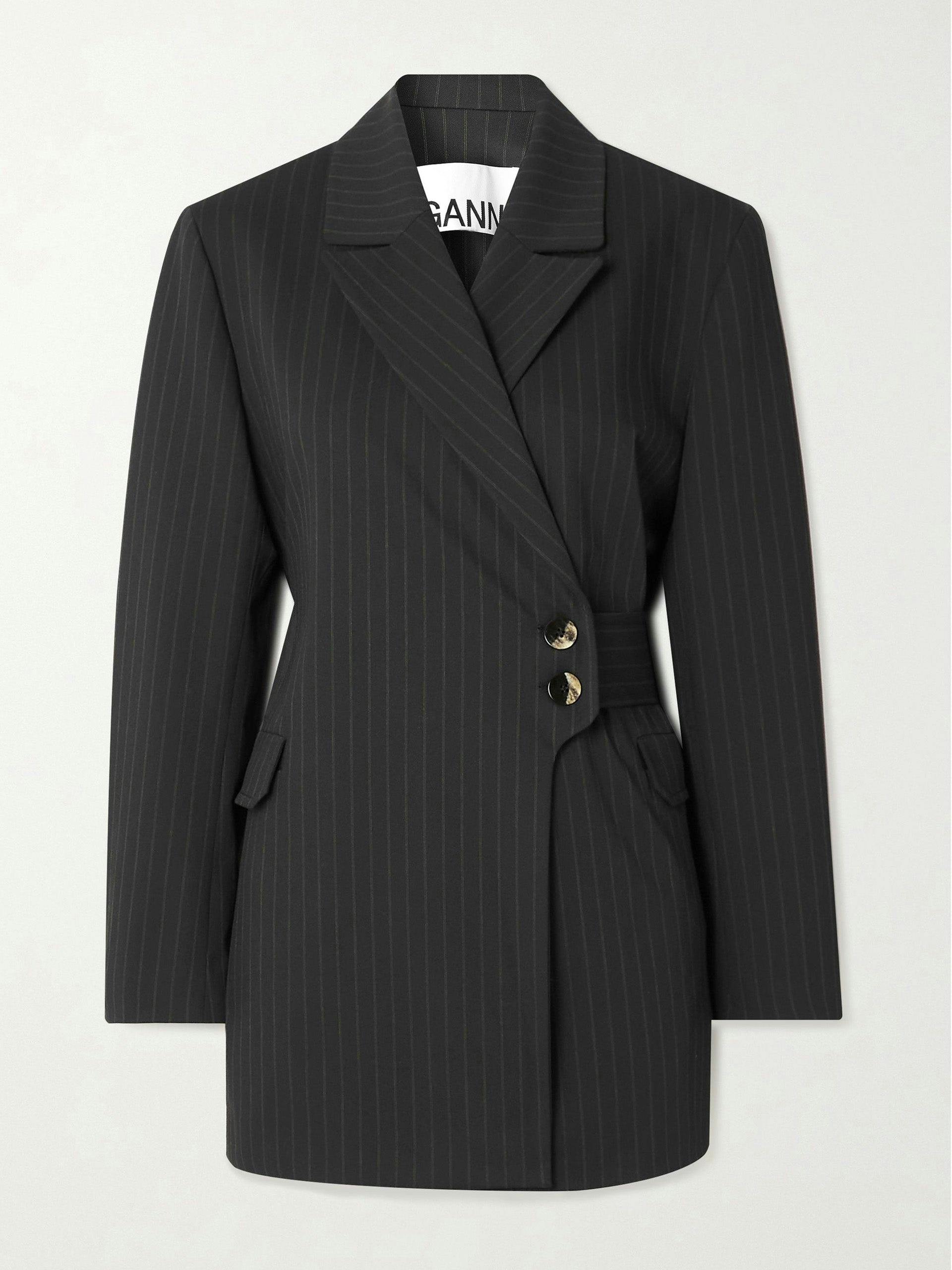 Pinstriped recycled fibre-blend twill suit jacket