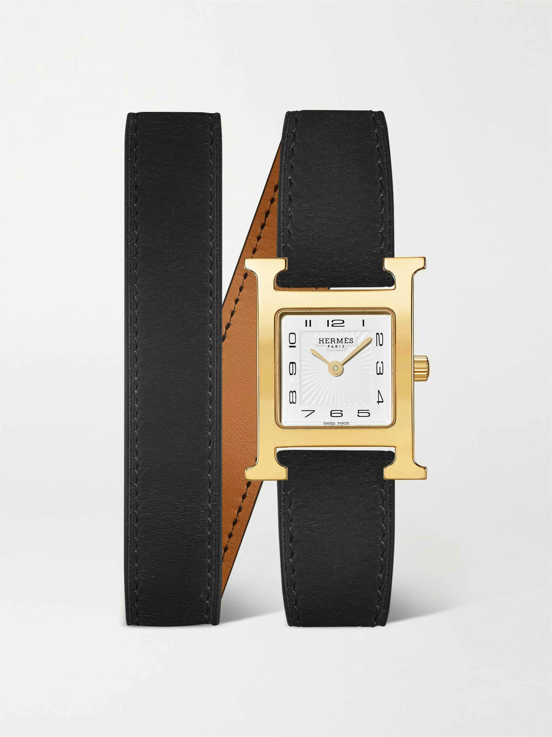 Heure H small gold plated and leather watch