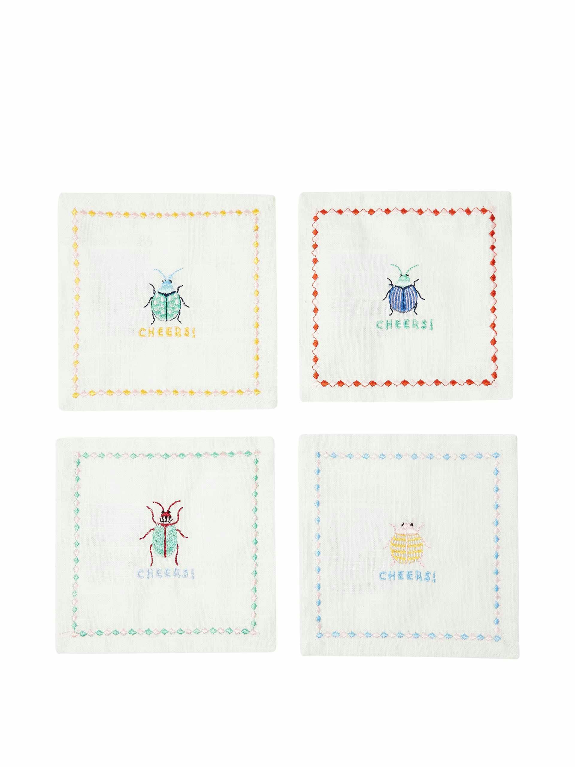 Embroidered bug cocktail napkins (set of 4)