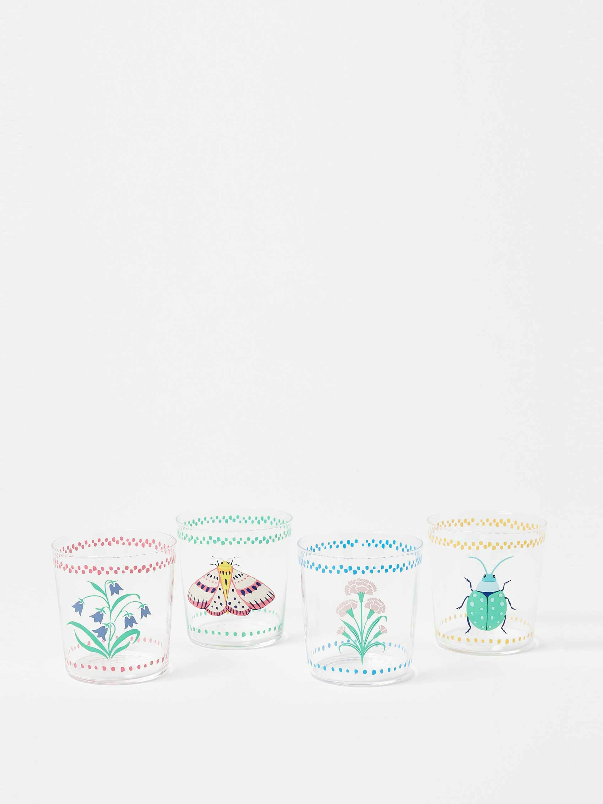 Floral printed glass tumblers (set of 4)