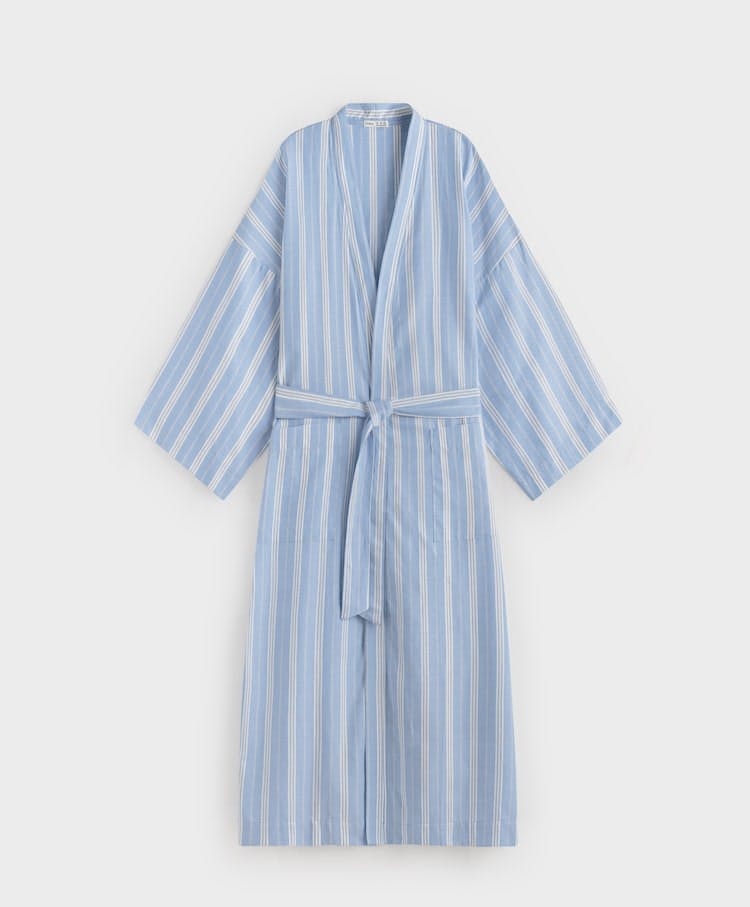 Blue and white dressing gown