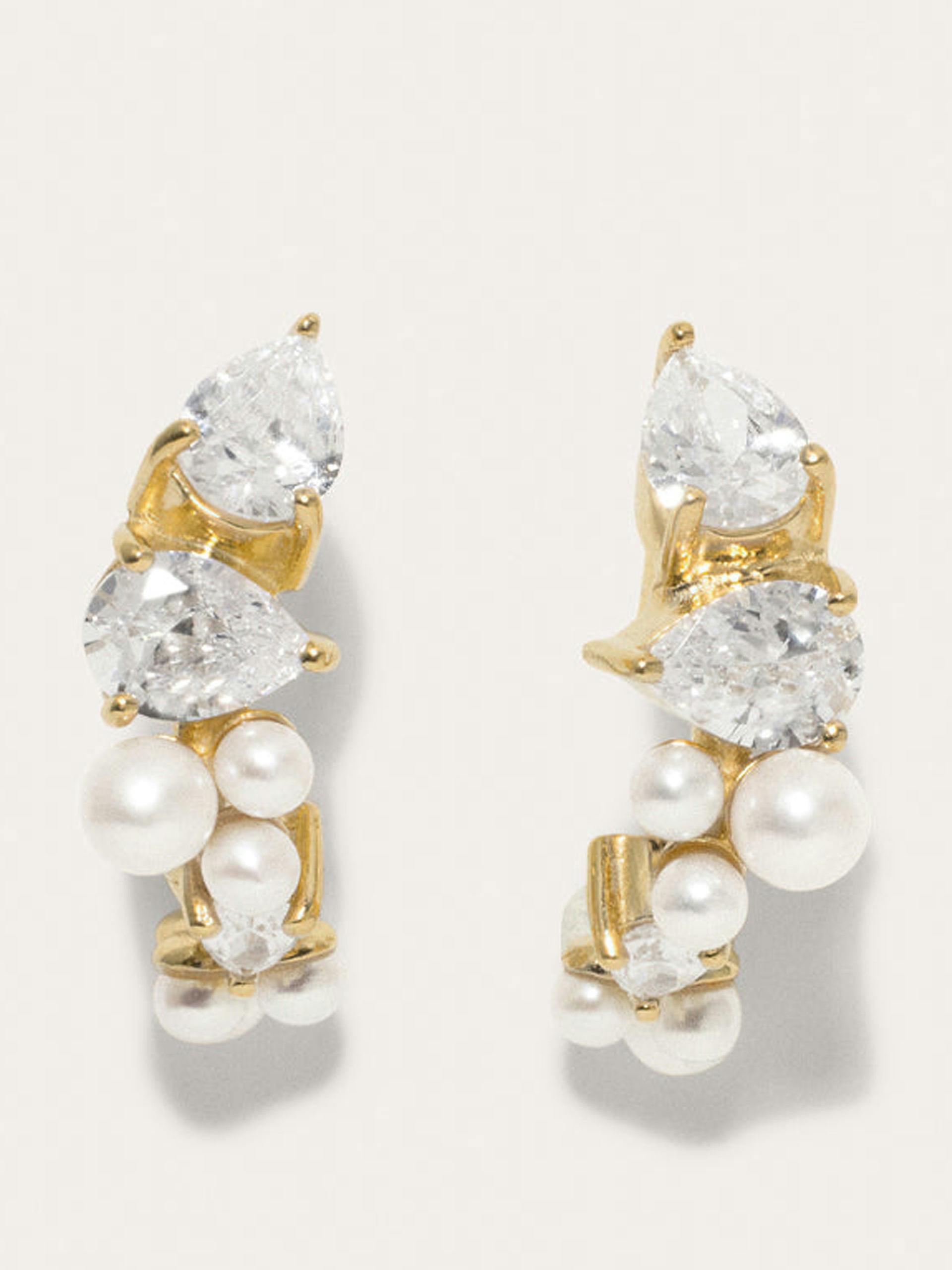 "Chasing Shadows" pearl and zirconia gold vermeil small earrings