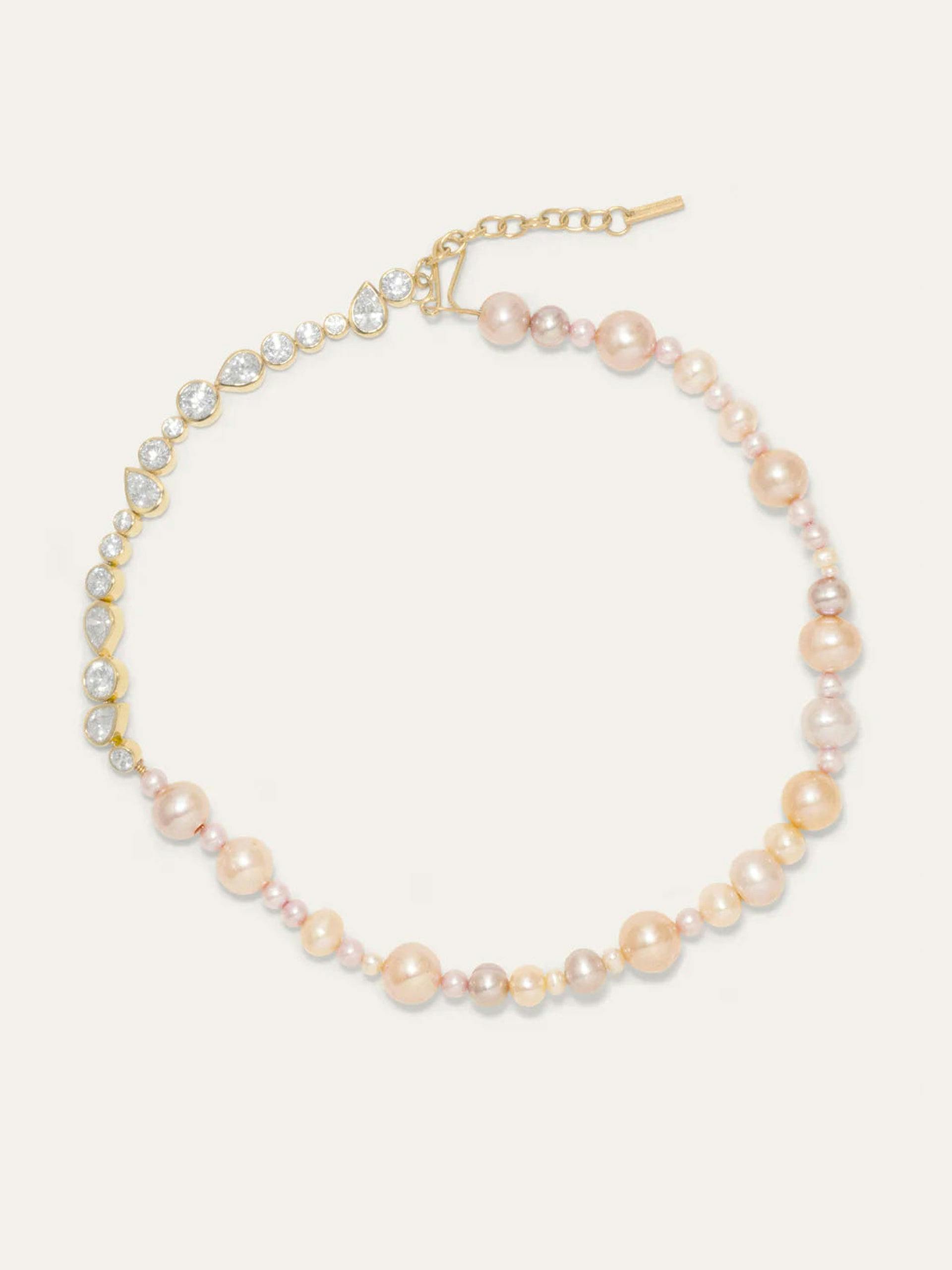 "Glitch II" pink pearl and zirconia gold vermeil necklace