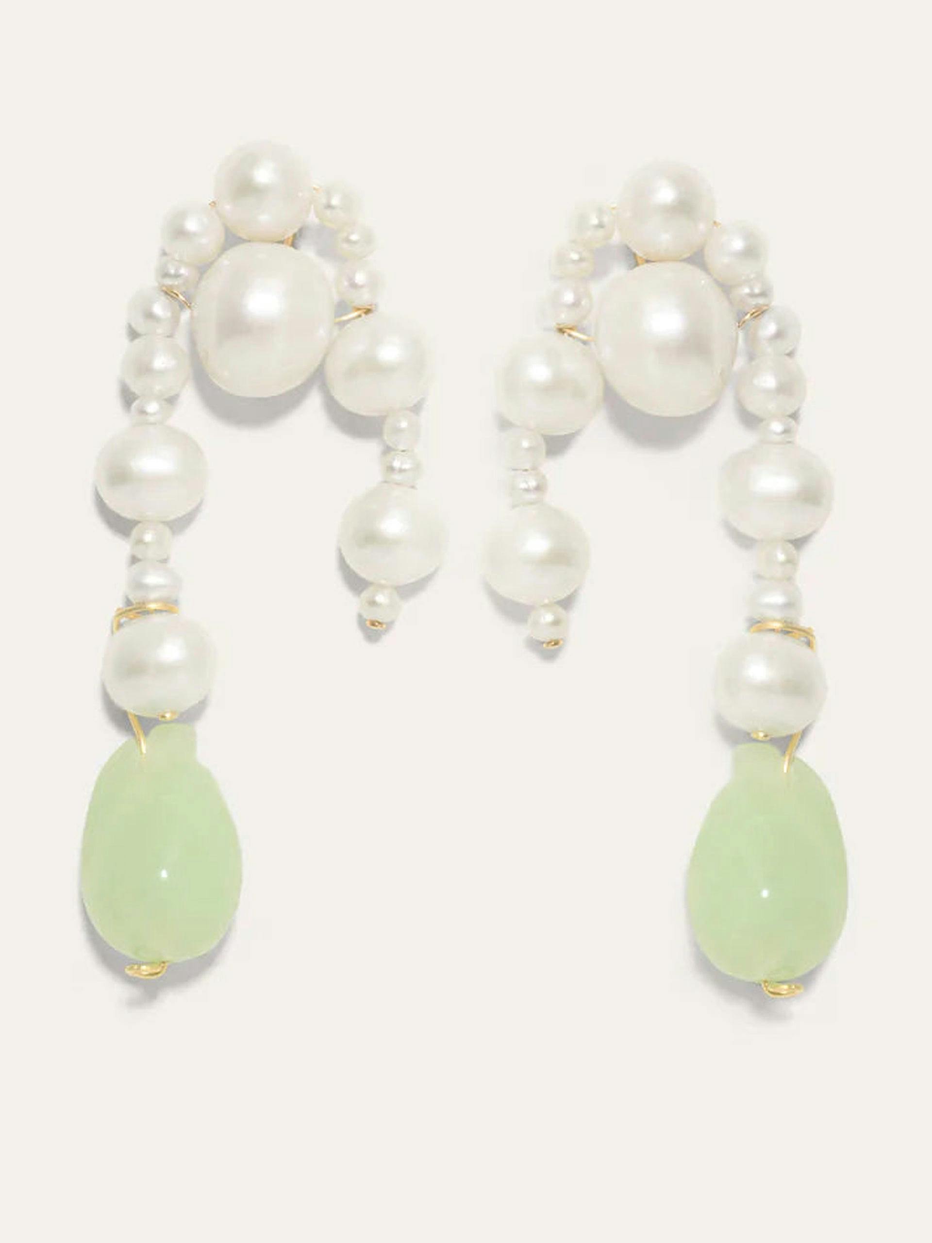 "When Worlds Collide" pearl and jade resin gold vermeil earrings
