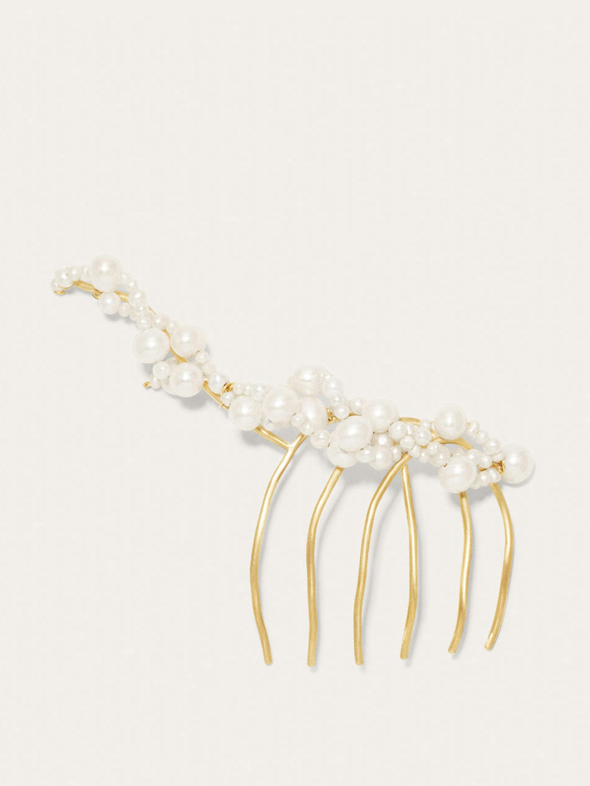 "P66" pearl and gold plated hair pin