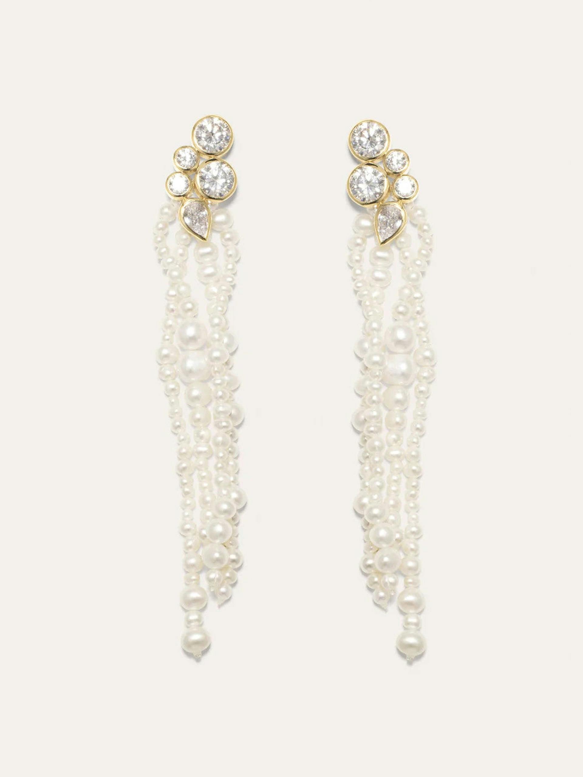 "Older Now, but Still Influential" pearl and cubic zirconia gold vermeil earrings