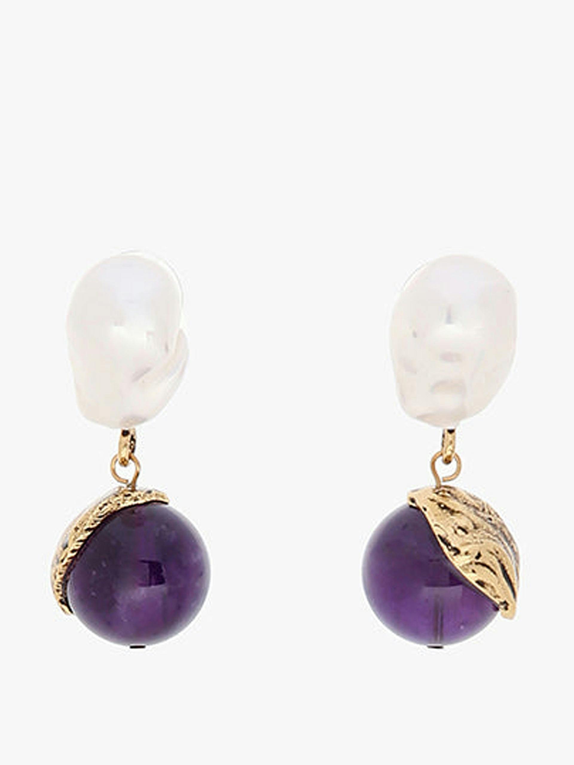 Amethyst and pearl gold stud earrings