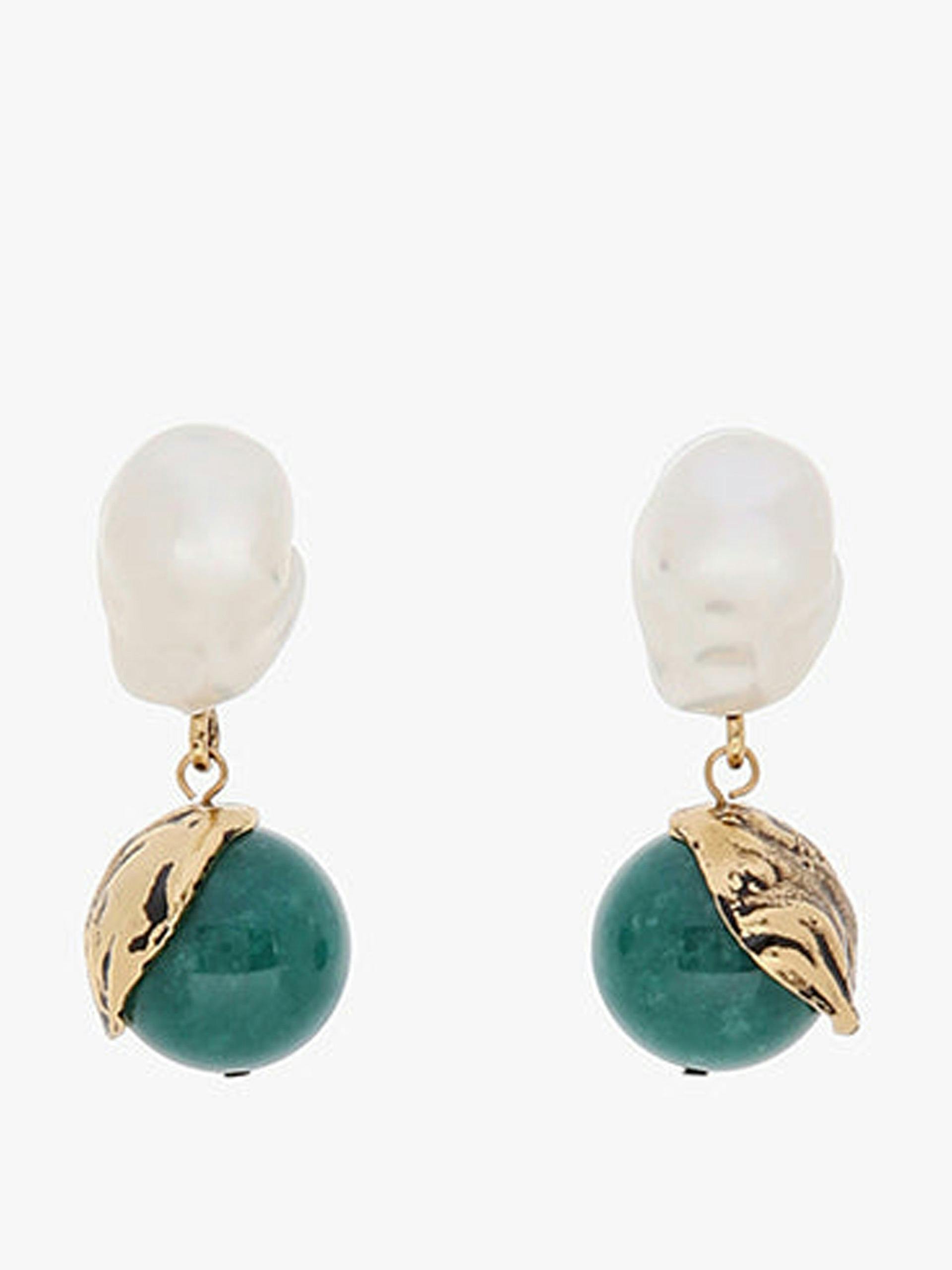 Aventurine and pearl gold stud earrings