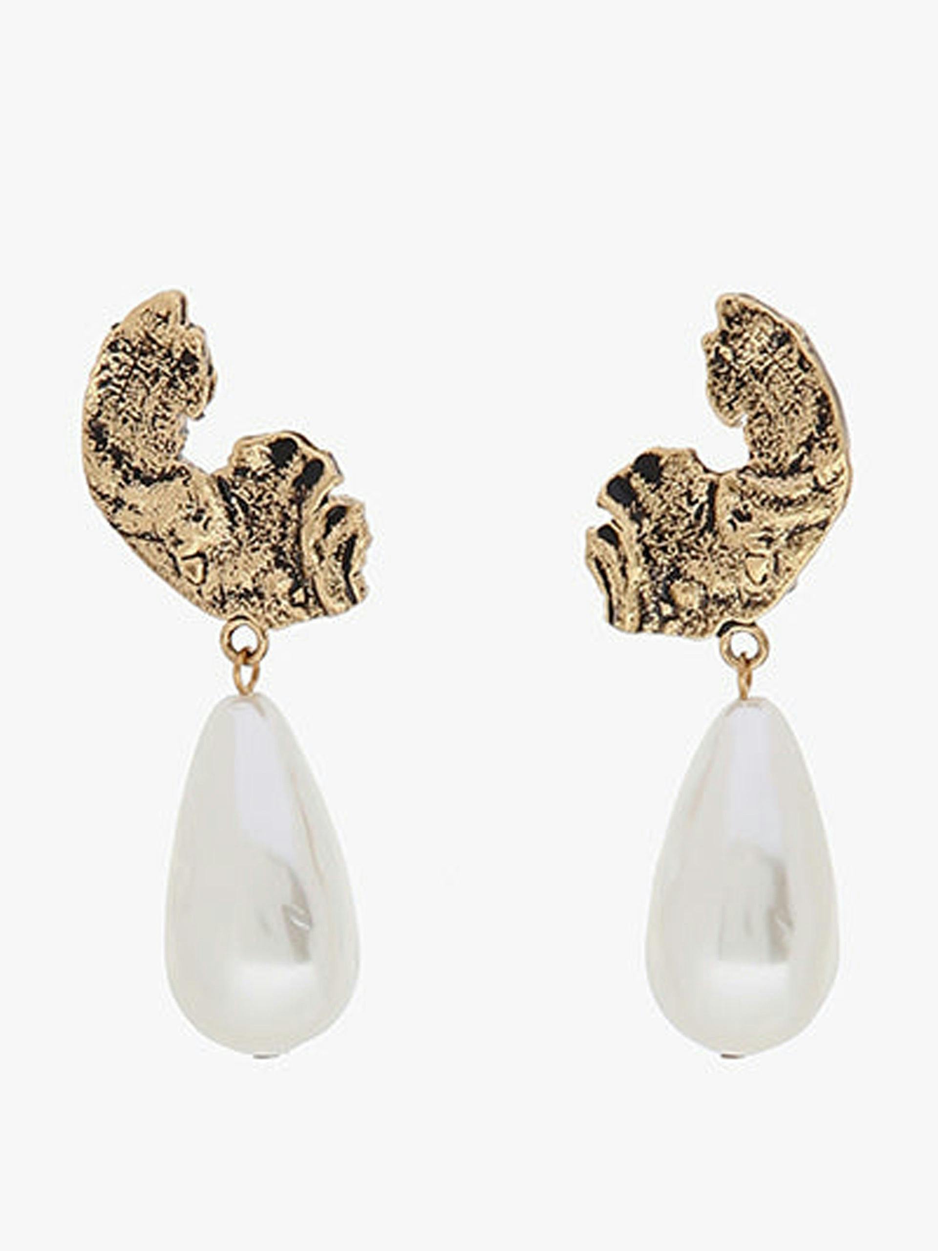 Antique pearl drop gold stud earrings