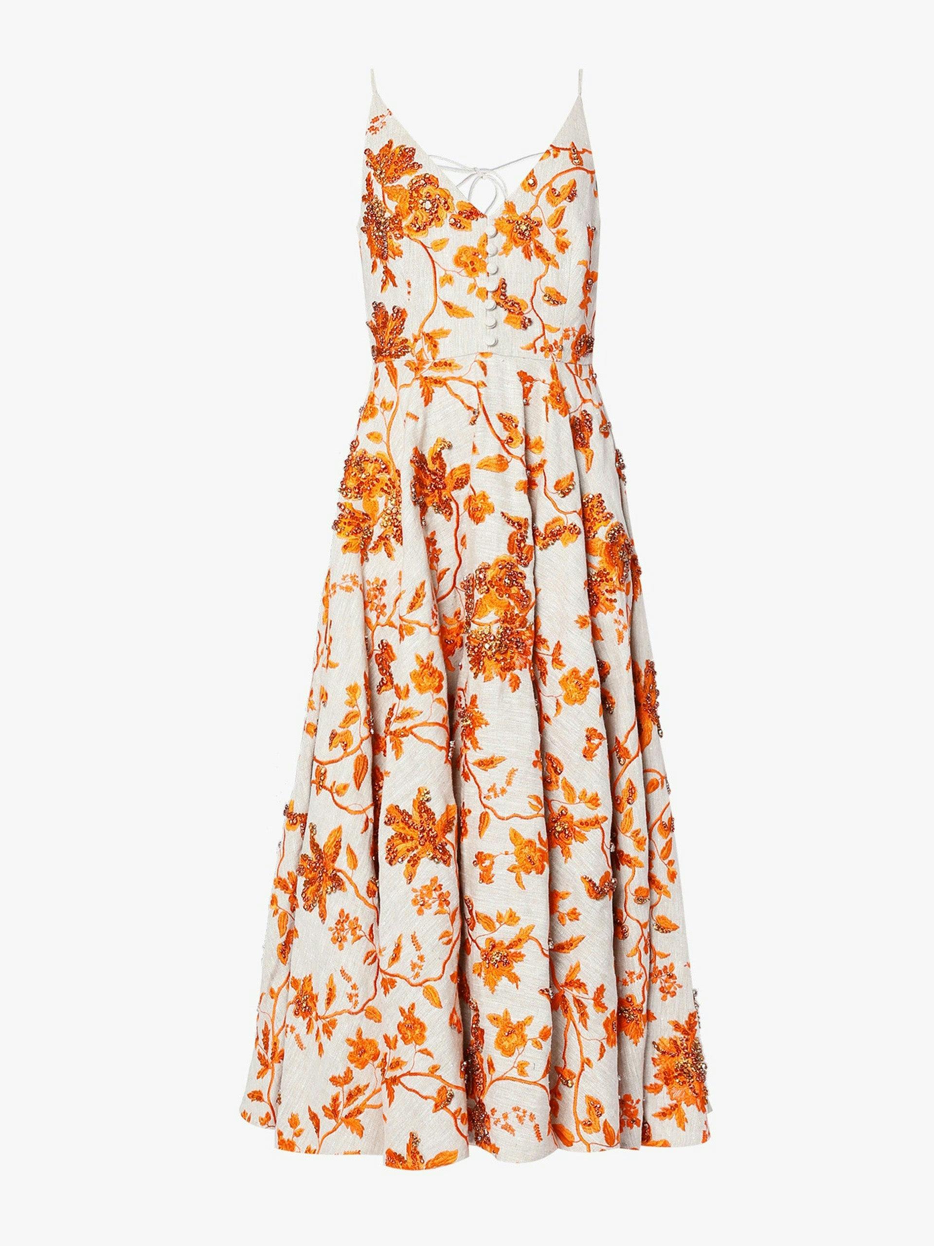 Eloise orange floral embroidered linen dress
