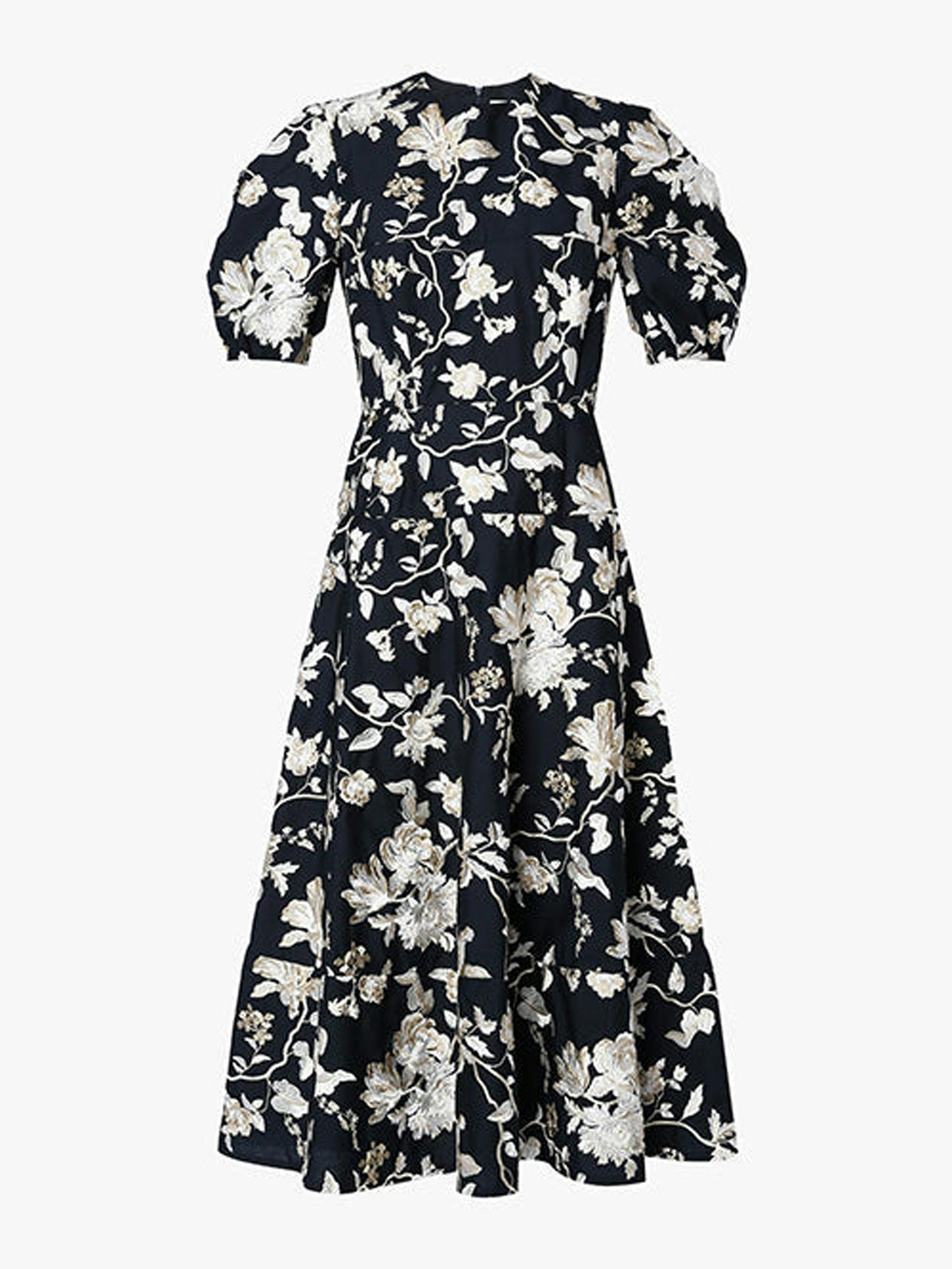Kira embroidered black and white floral dress