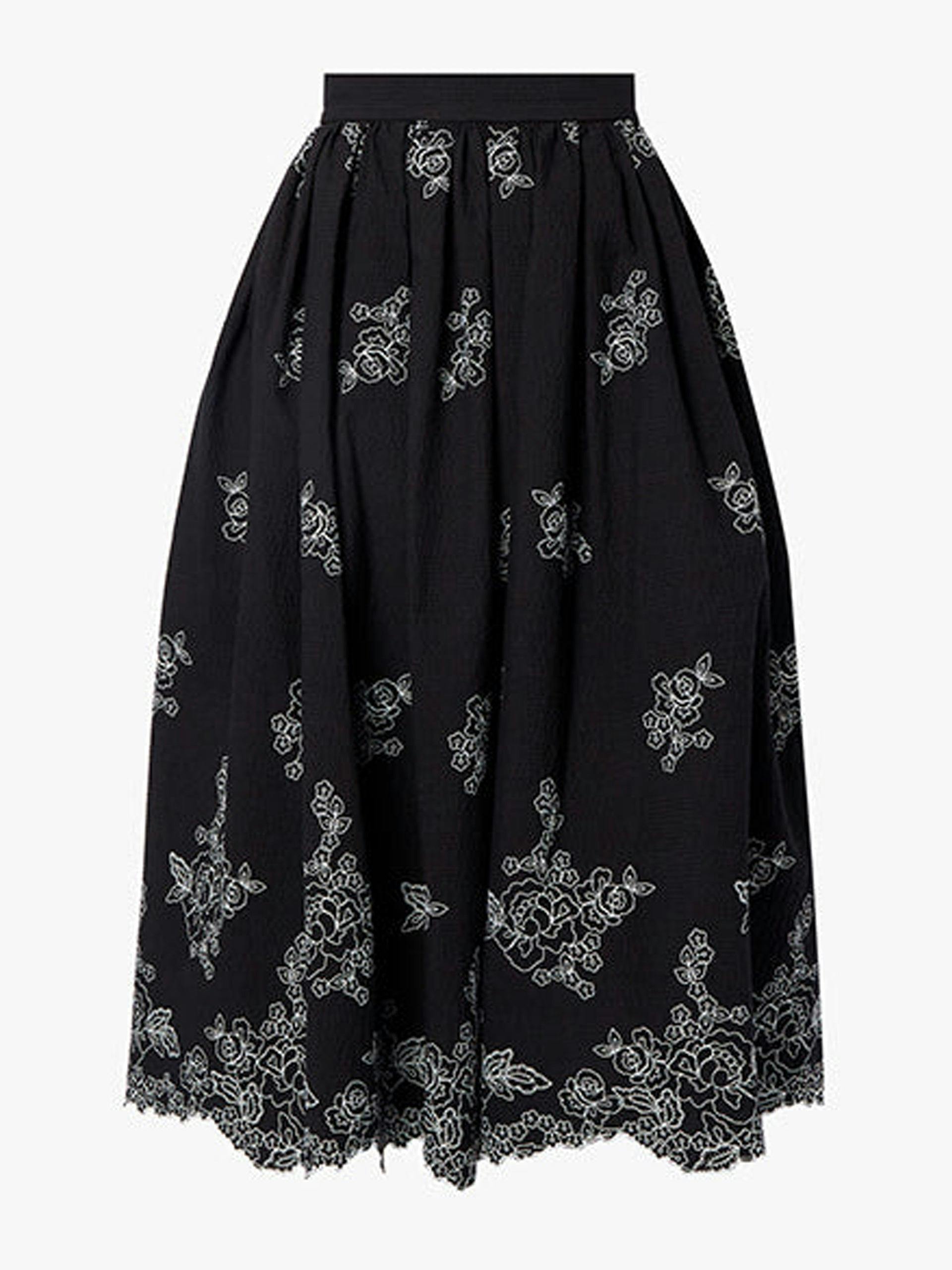 Fiona floral embroidered black seersucker skirt