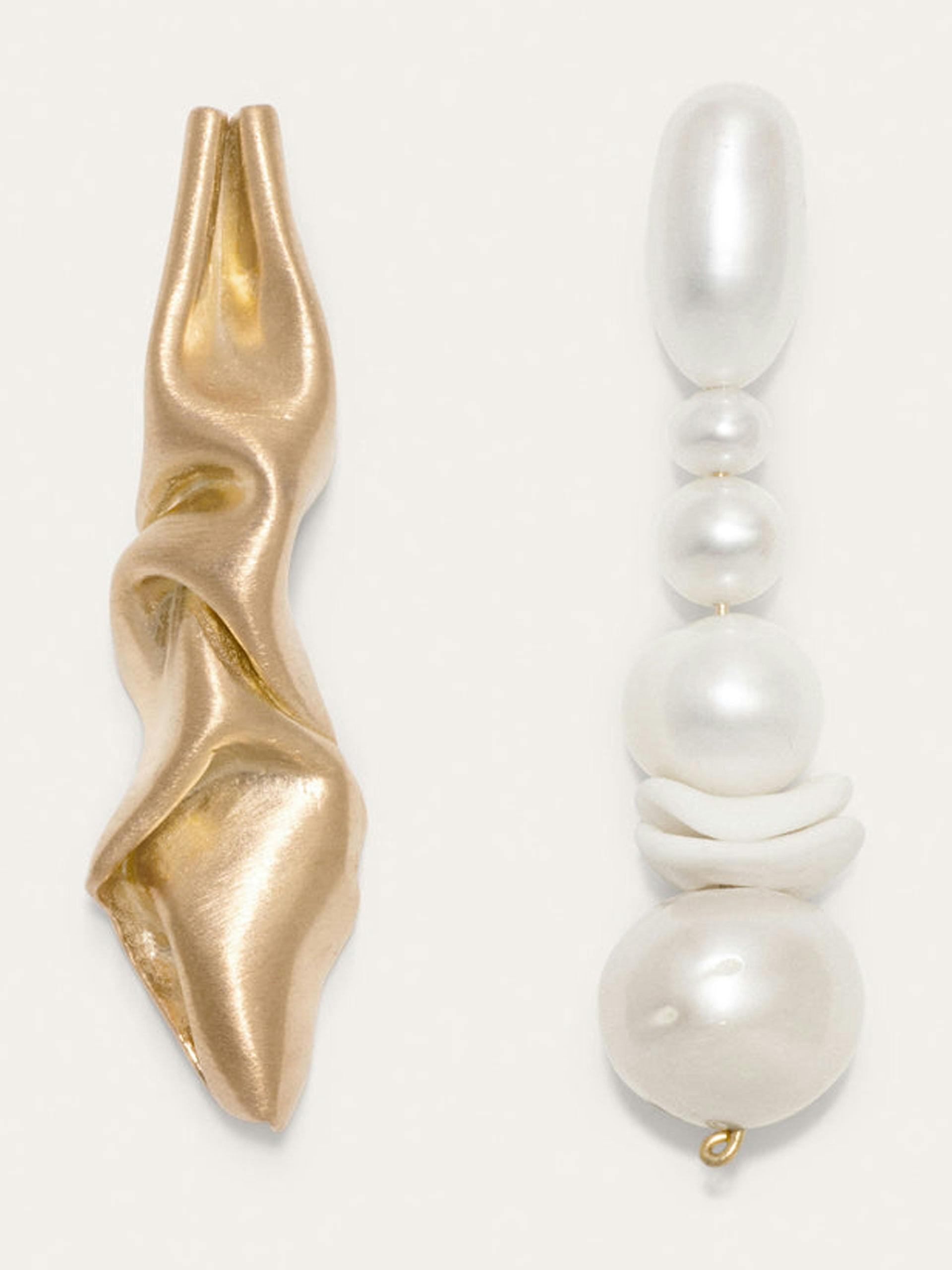 "Notsobig Crumple" pearl and ceramic gold vermeil earrings