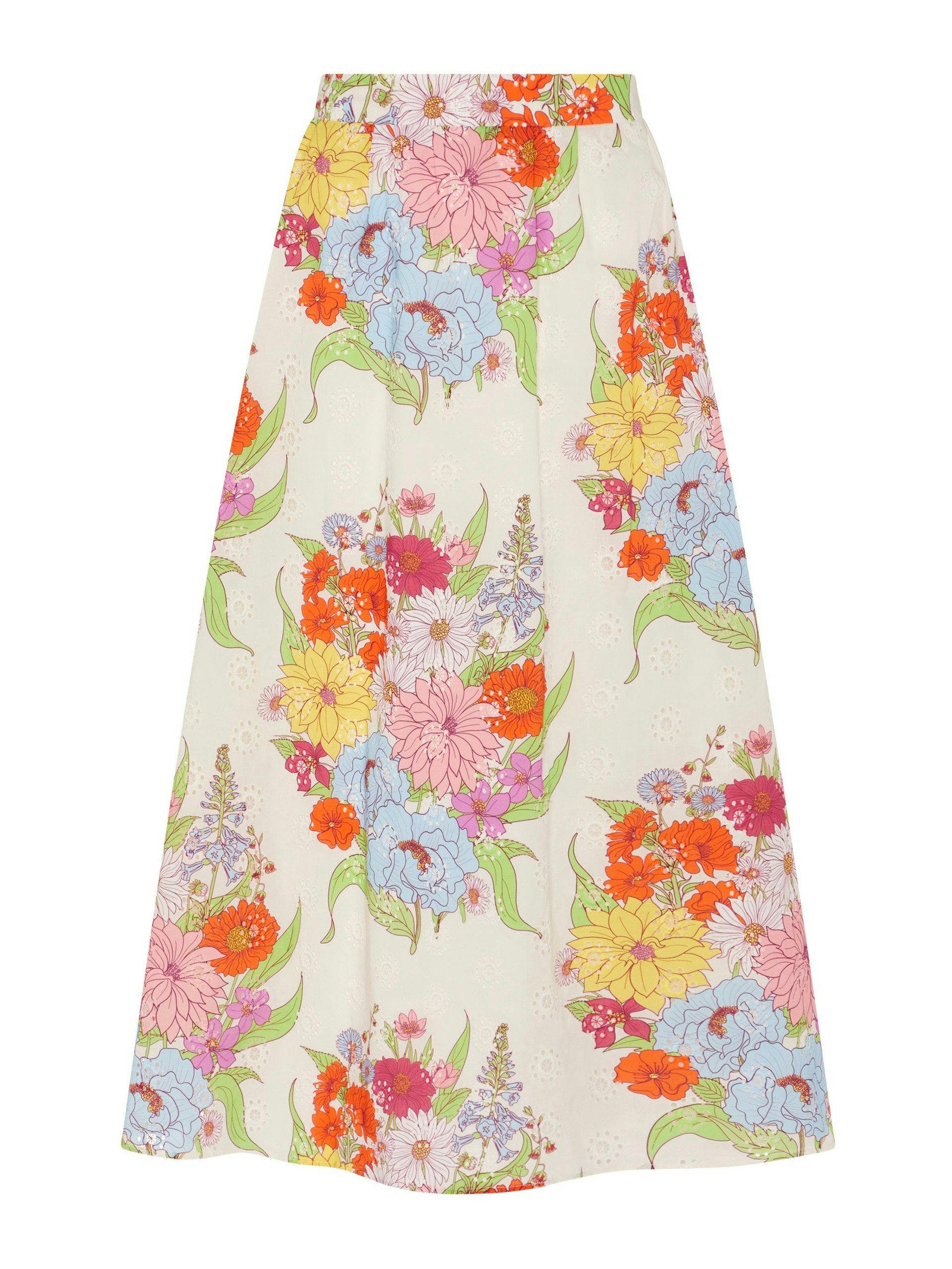 Rhea broderie anglaise midi skirt in Calliope floral print