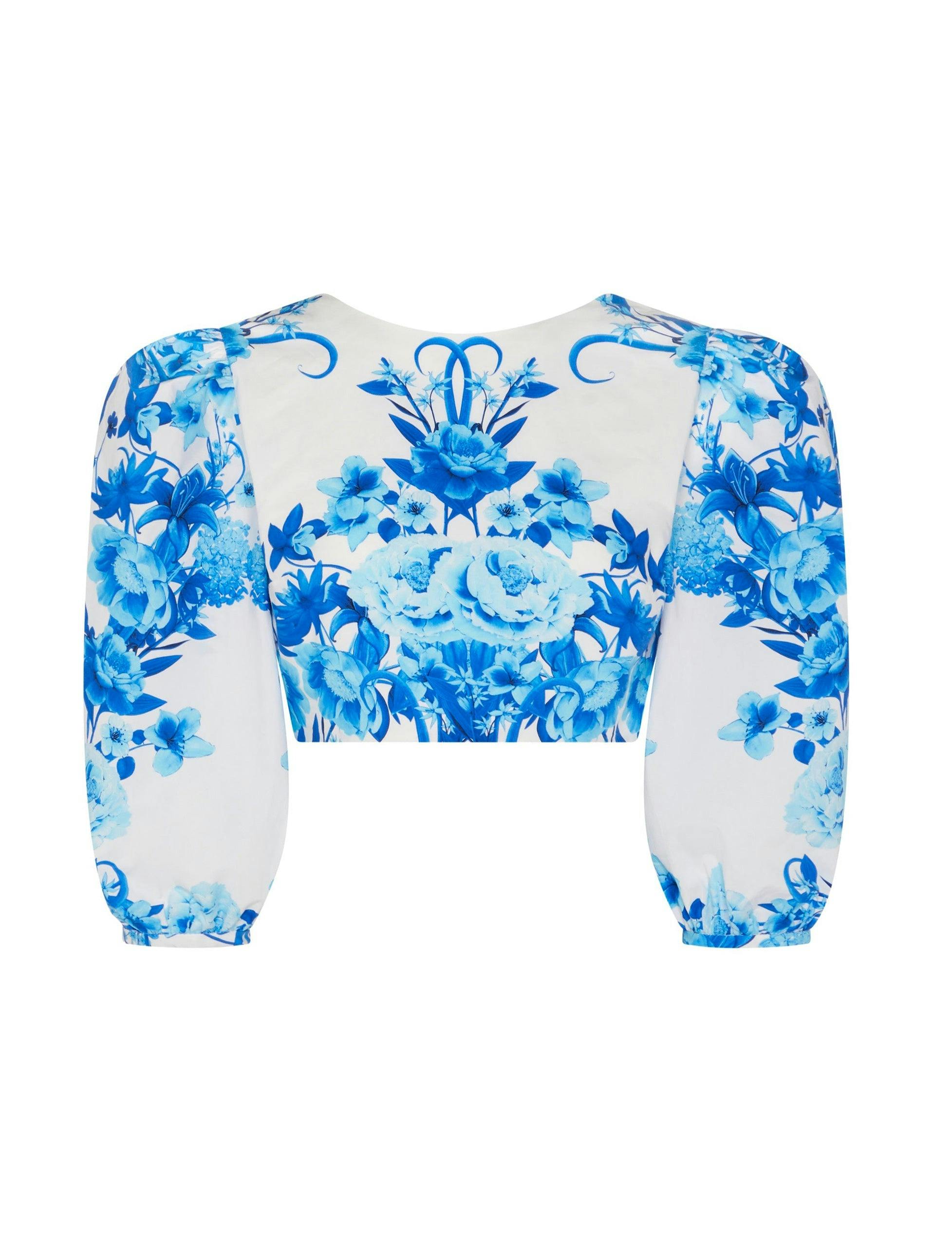 Rhea button back top in Antheia blue floral print