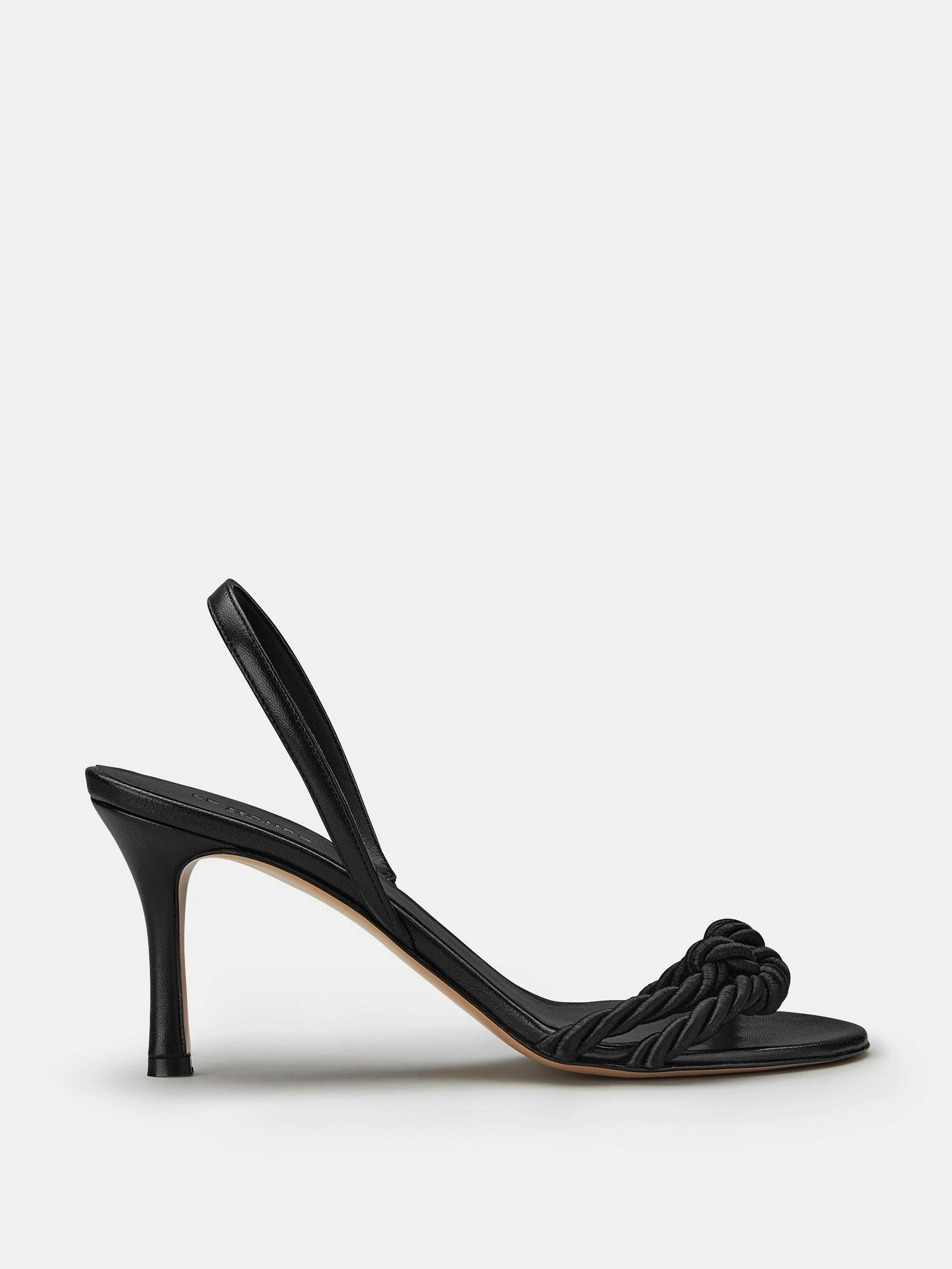 Black leather-viscose slingback rope heel sandal