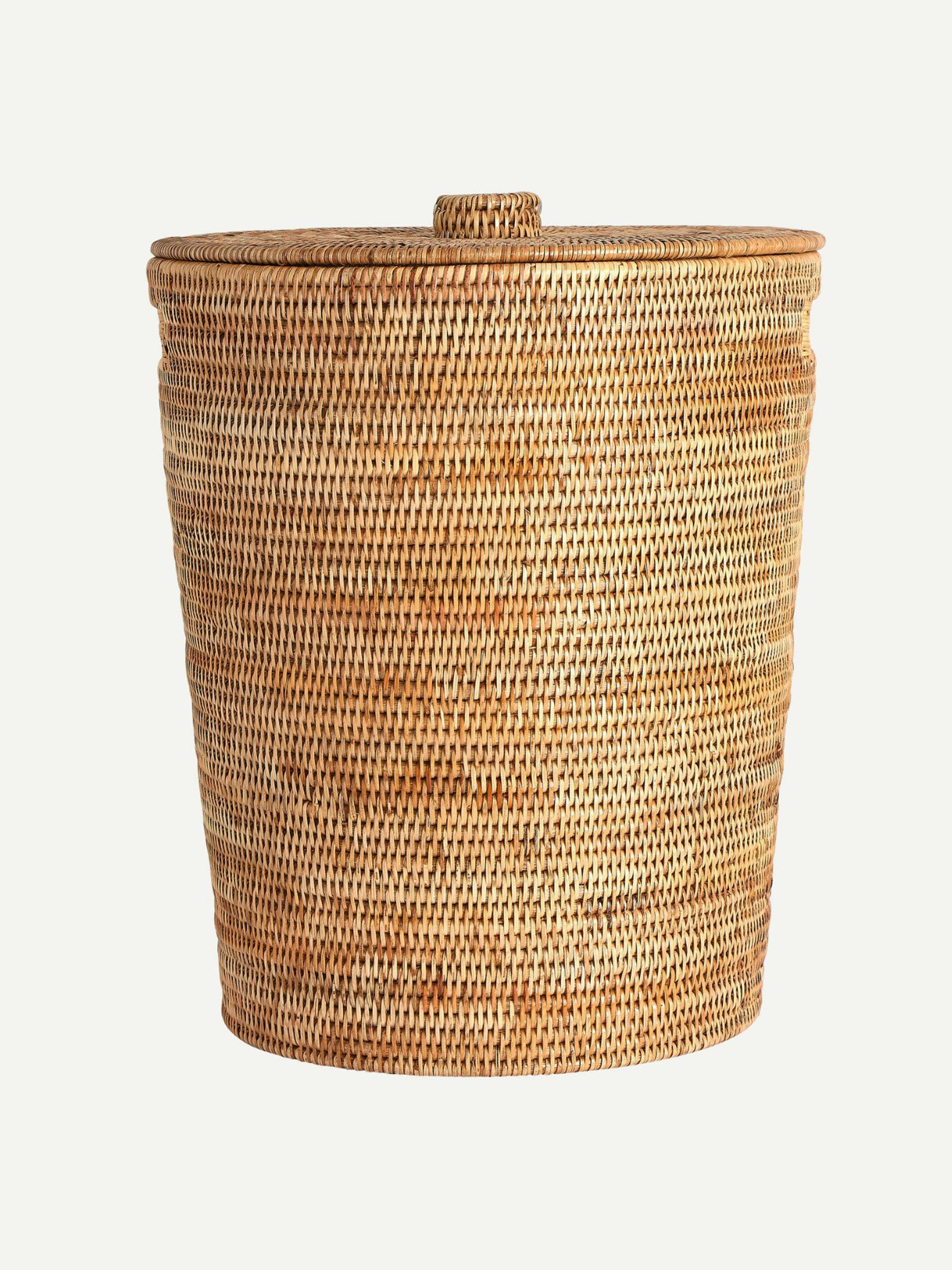 Natural round rattan laundry basket