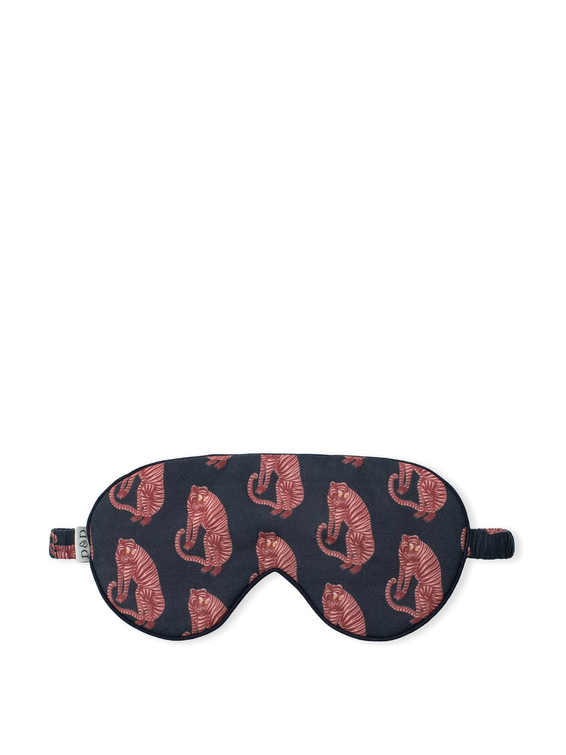 Cotton luxe eye mask in navy and pink Sansindo Tiger print