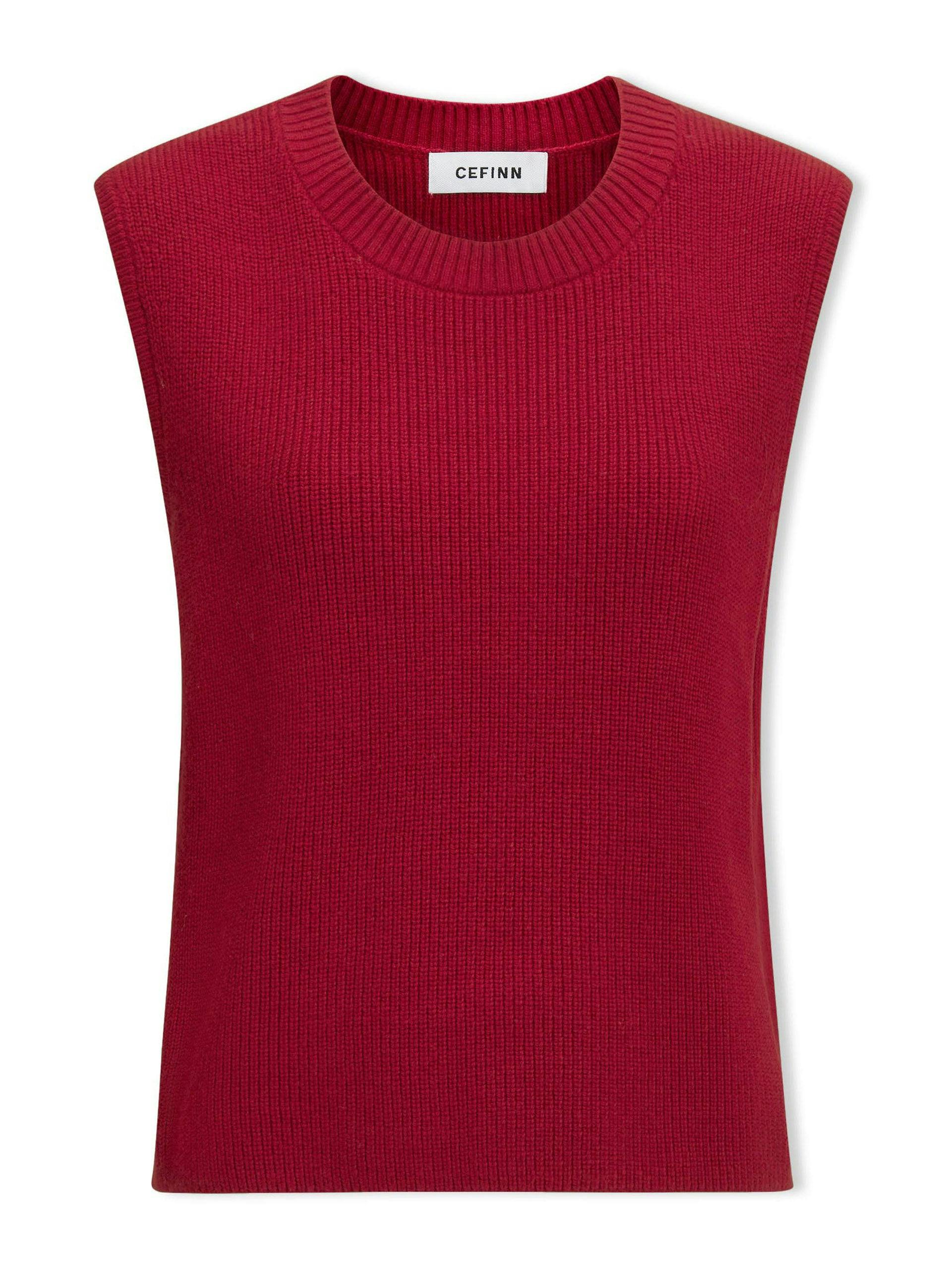 Red Julie cotton round neck sleeveless jumper
