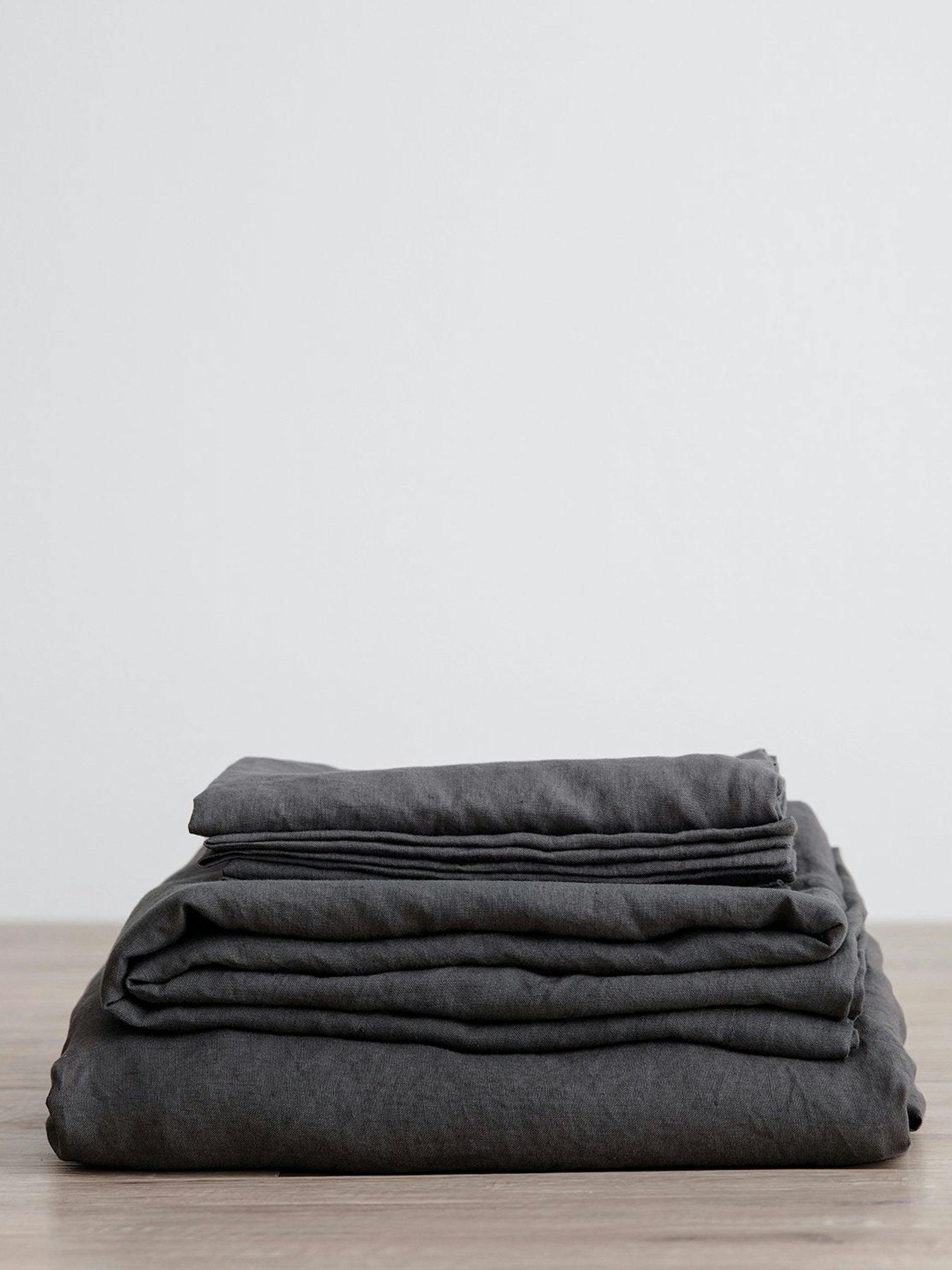 Slate linen sheet set with pillowcases