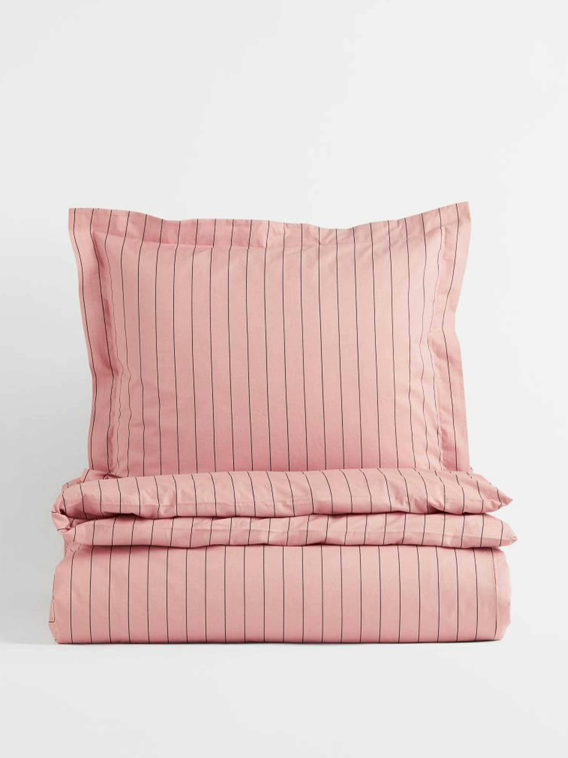 Pink striped cotton single duvet cover set