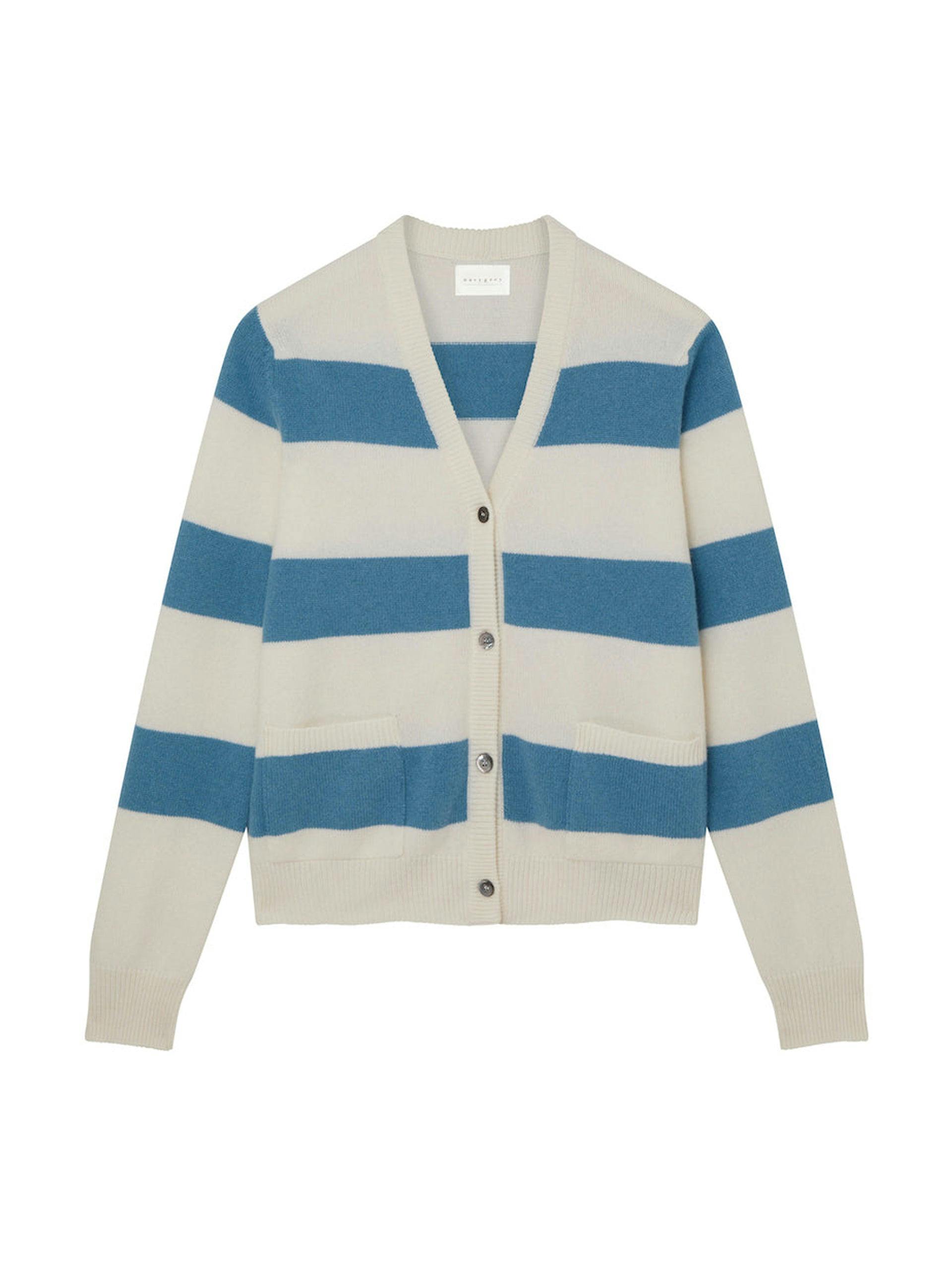 The Cardigan in morning blue and summer white