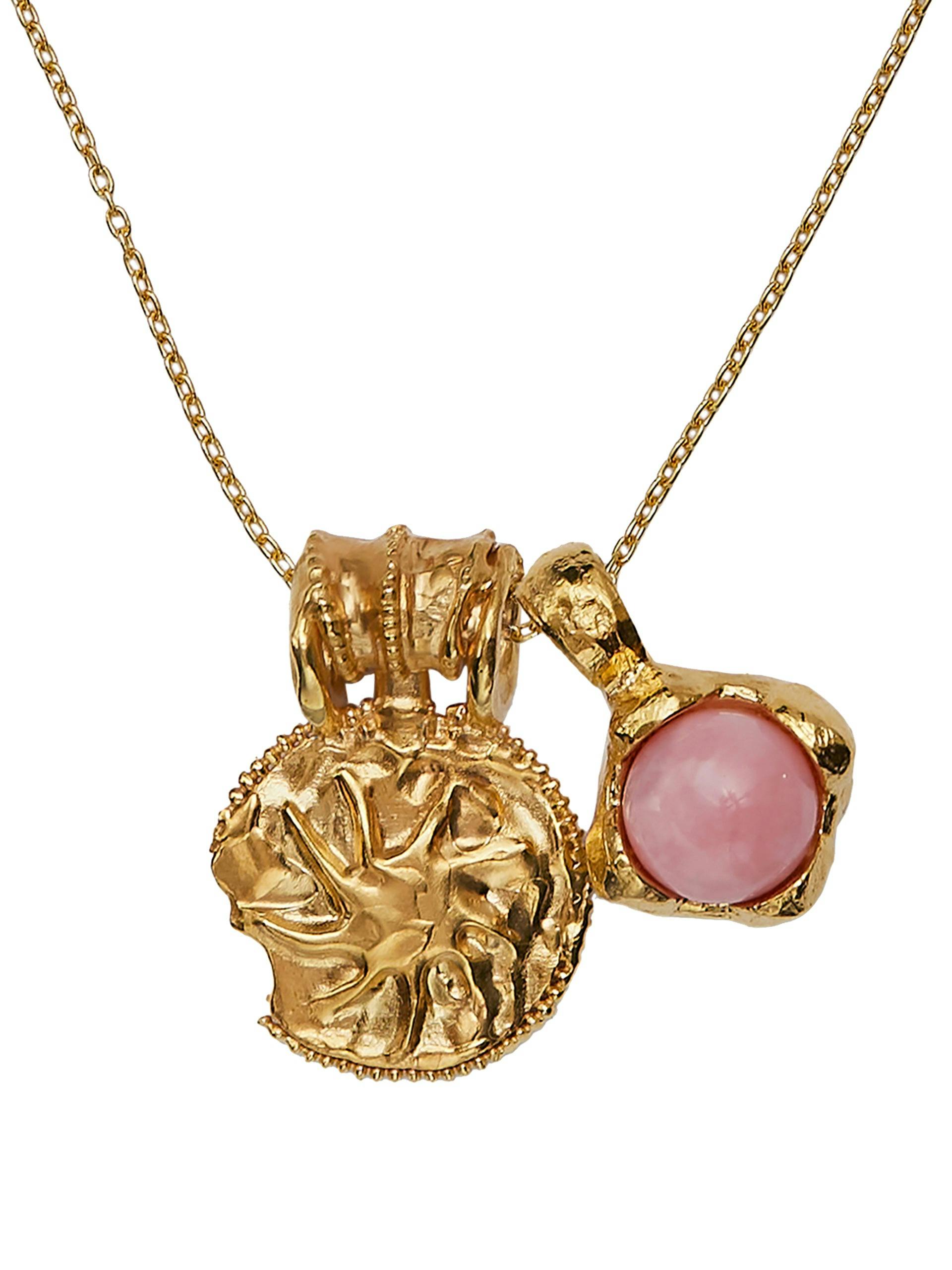 “Heart Of The Sun” gold and pink opal necklace