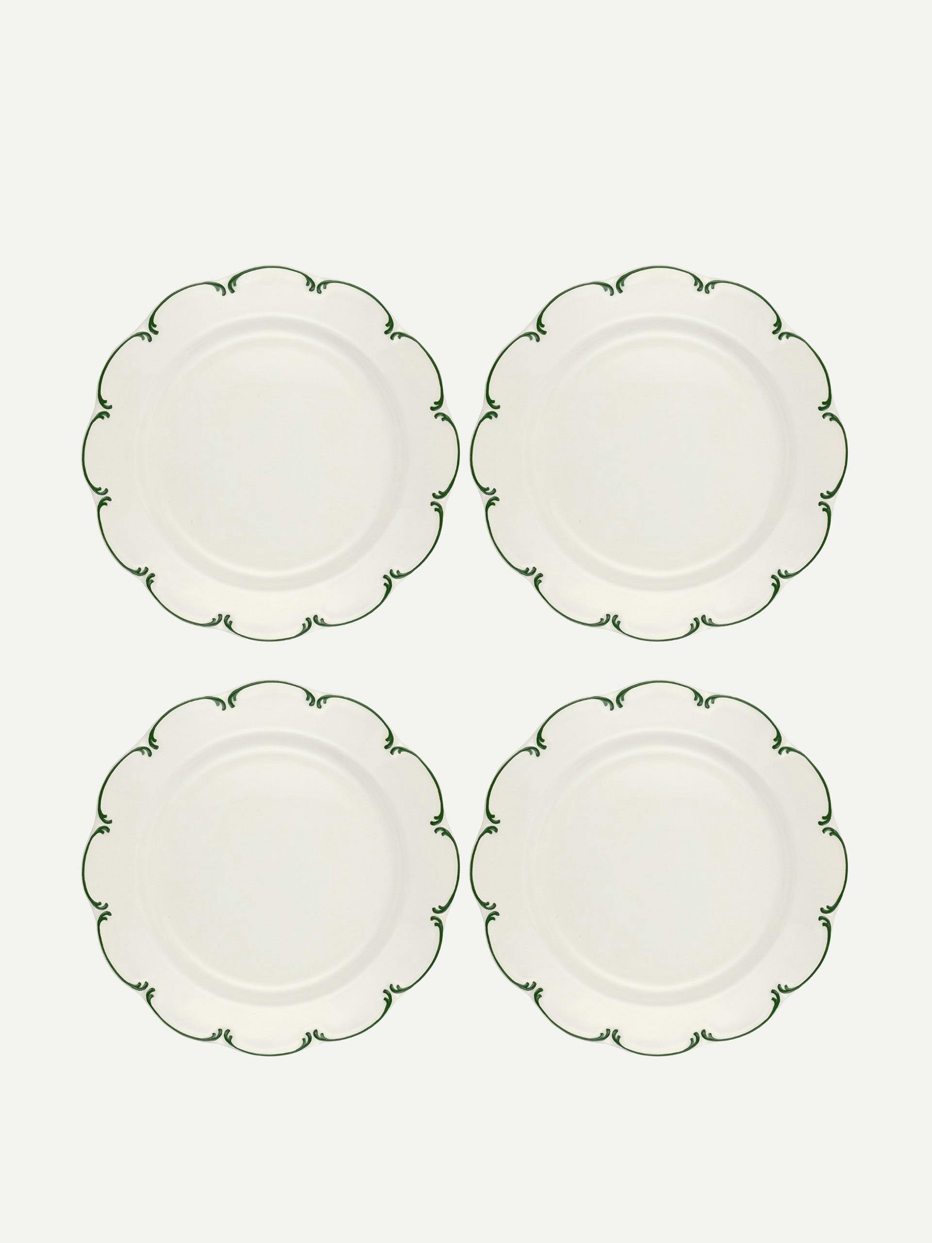 Olivia scalloped dinner plates, green filet (set of 4)