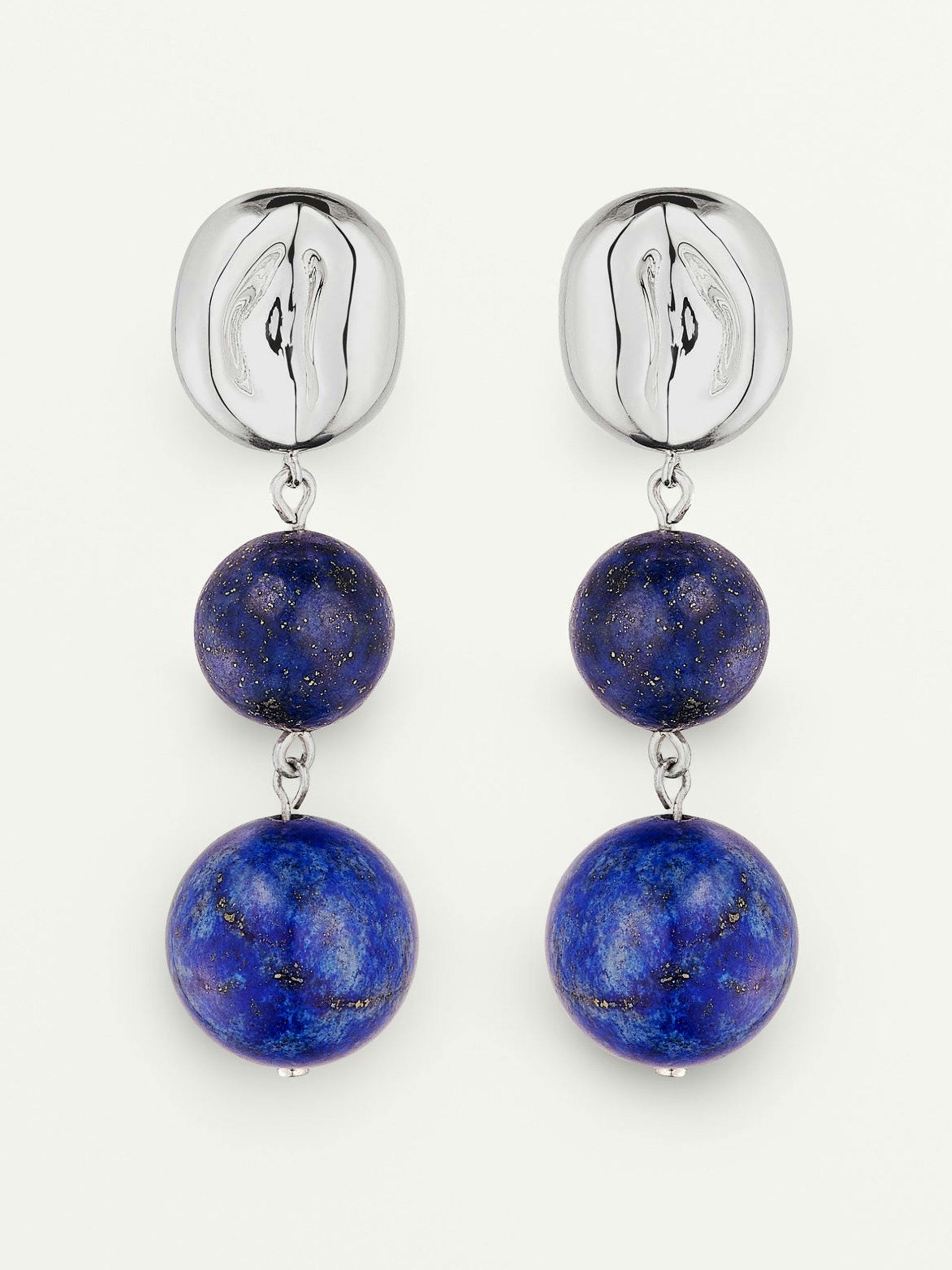 Sterling silver and lapis lazuli beads drop earrings