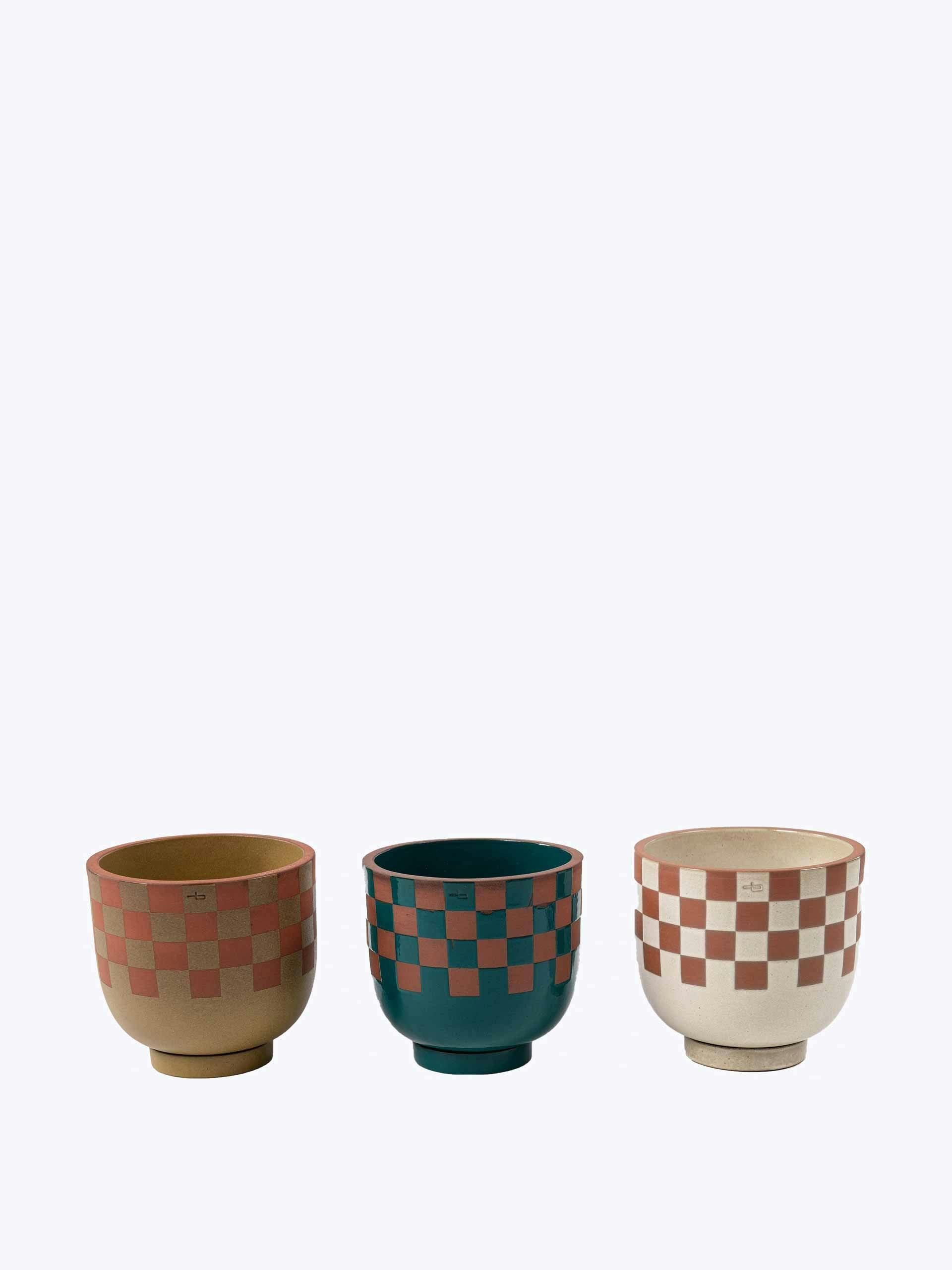 Terracotta and check pots