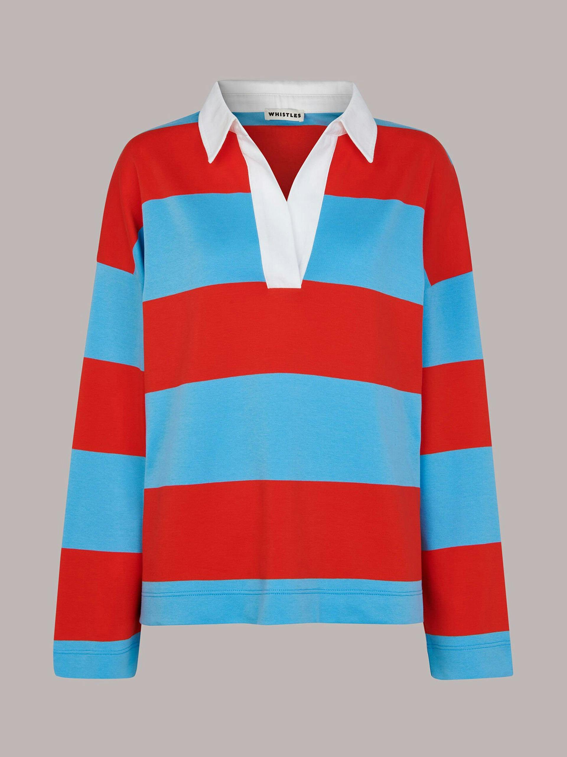 Red and blue striped rugby shirt