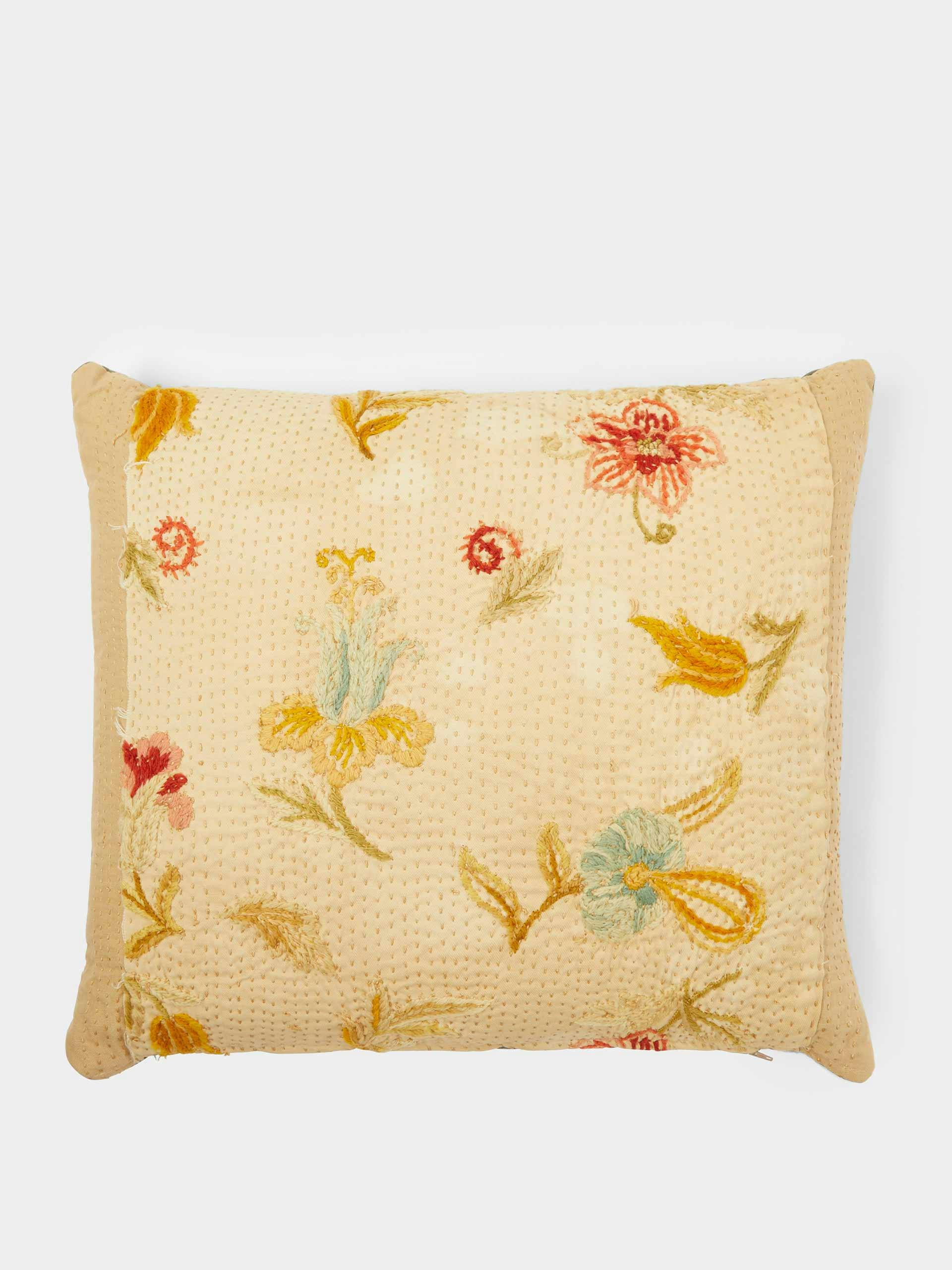 19th century floral embroidered cushion